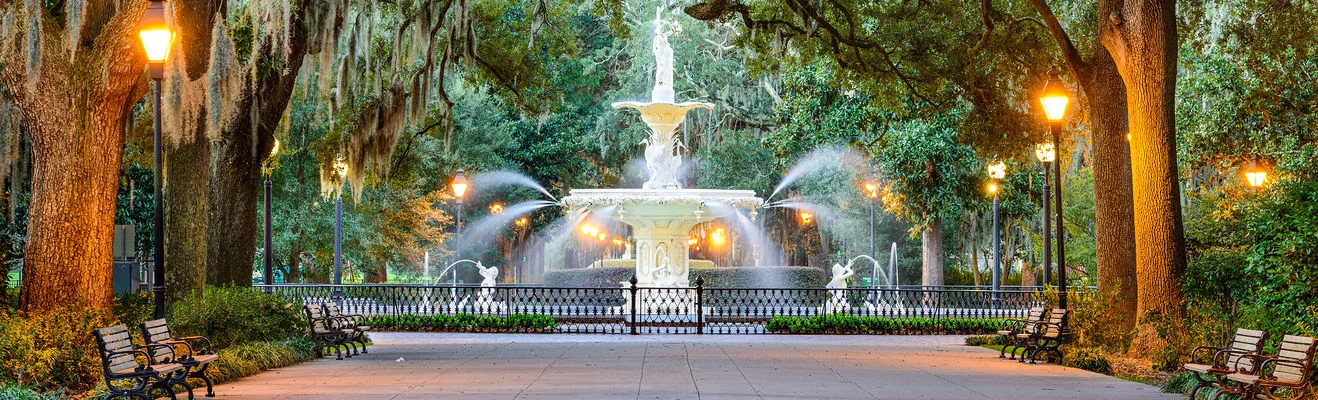 Forsyth Fountain and Park in Savannah's Historic Downtown. Photo by Kimpton Hotels, The Brice.