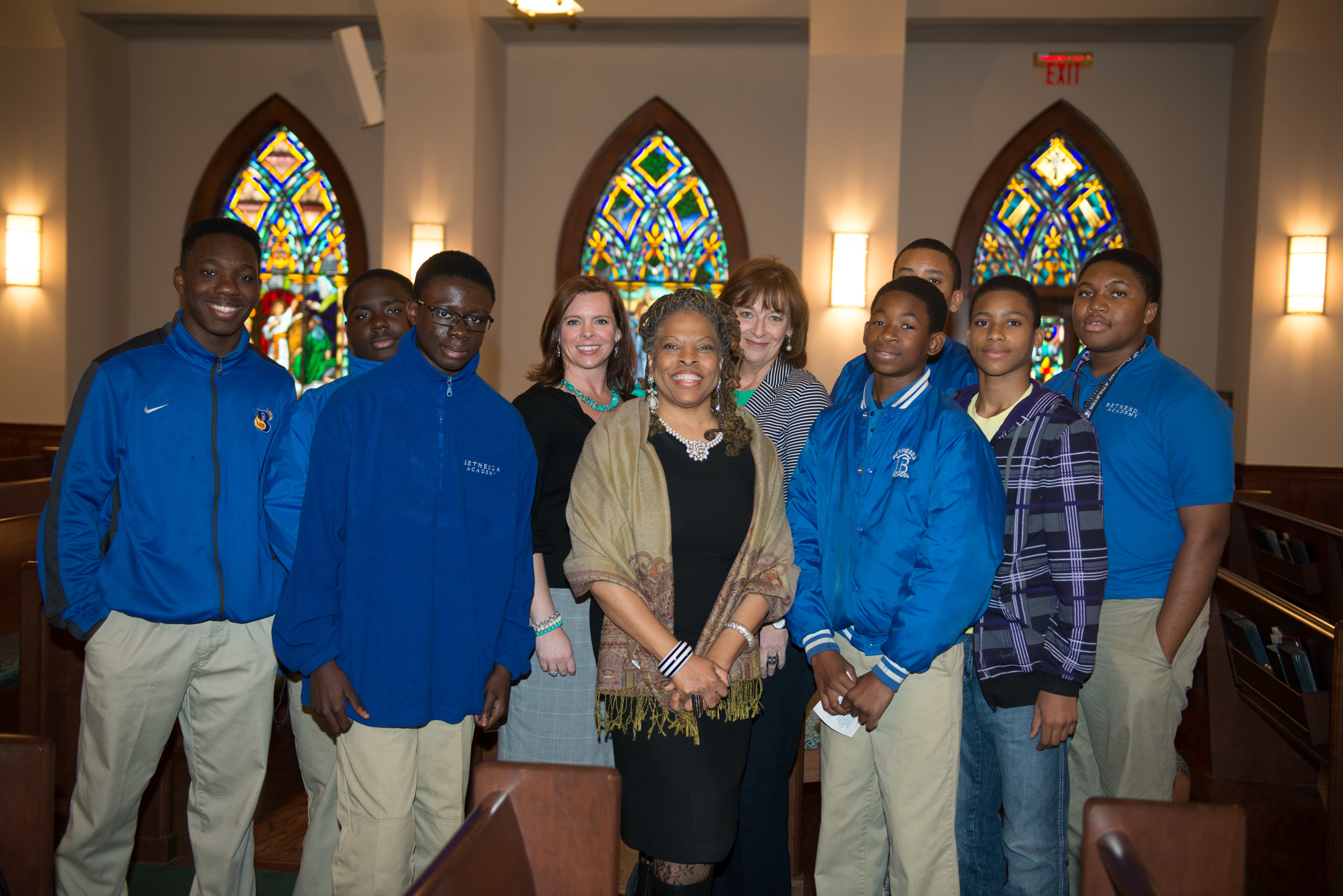2001 Gold Medalist Kim Polote with students from the Bethesda Academy for Boys