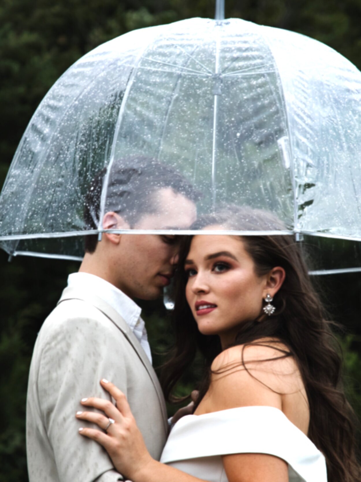 Rainy day couple portrait