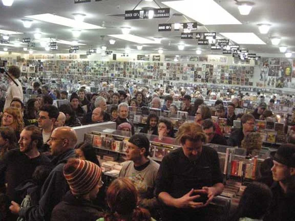 An anxious crowd at Amoeba Music to see The Master Musicians of Jajouka
