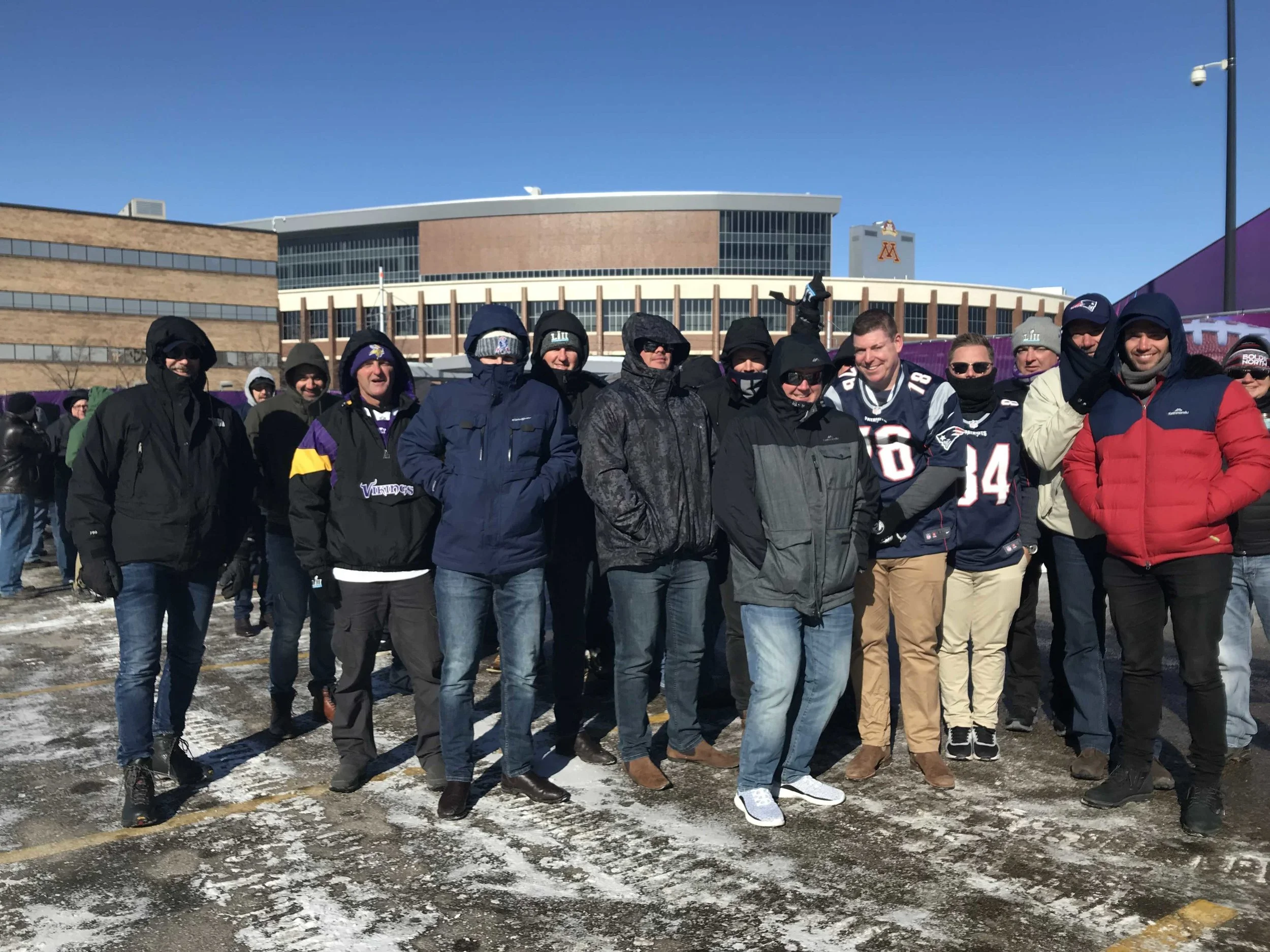 Some of our Aussie guests braving the cold in Minneapolis for Super Bowl LII