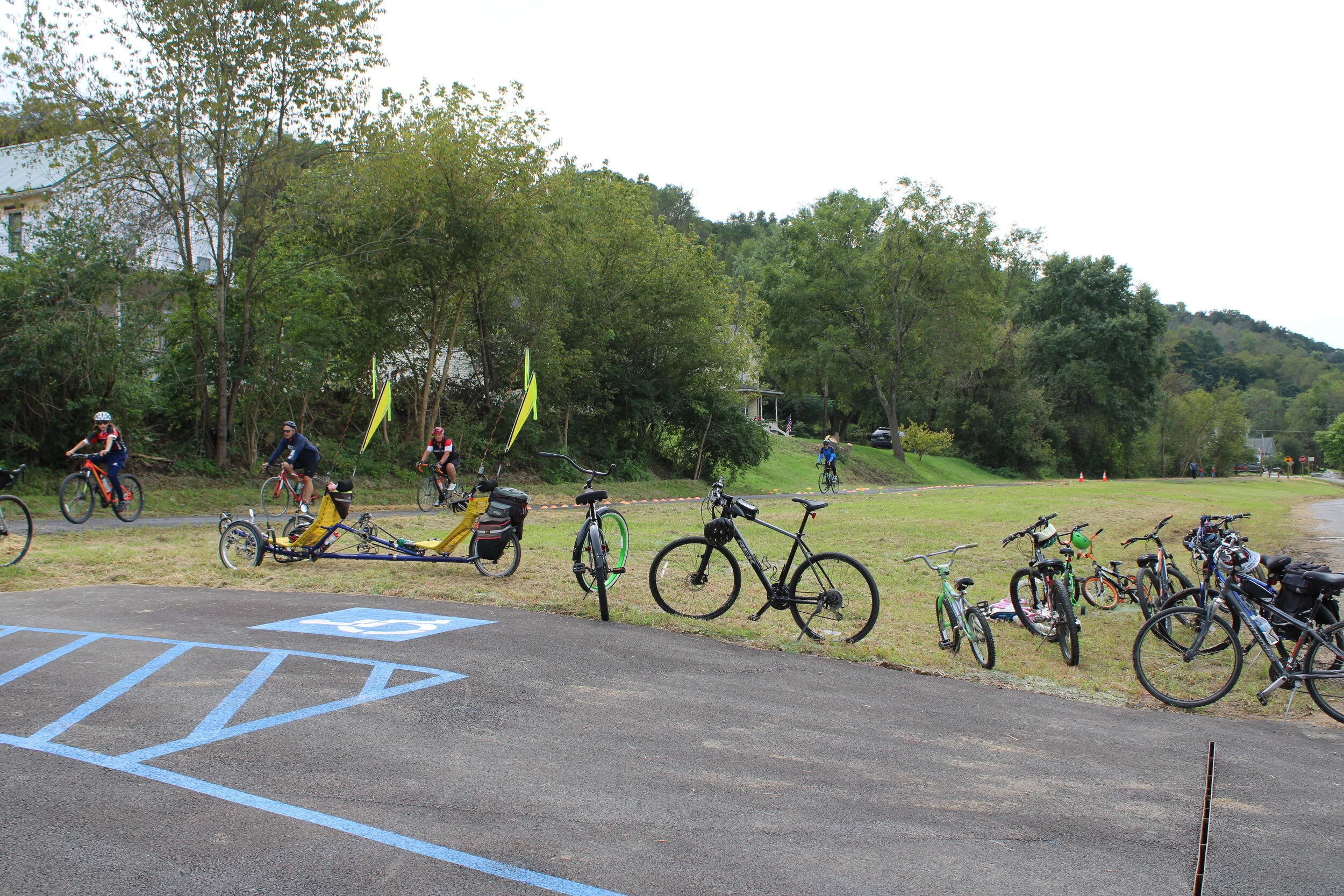 Bike riders at the Point Marion trailhead