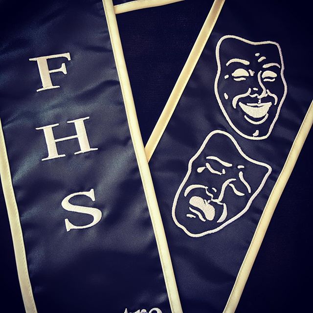 Congrats Firebaugh High School Drama Club. Thalia and Melpomene-Comedy and Tragedy. R &amp; C Embroidery-Where beautiful embroidery is our passion! #sashes #graduation #branding #caps #promotions #stoles #summertime #schools #dramaclub #greekpride