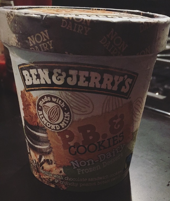 Ben & Jerry's Non-Dairy Frozen Dessert in P.B. & Cookies: The texture of this one is definitely the closest to real ice cream. It's creamy, thick, and indulgent. You can definitely taste the almond milk in this one, though. However, in this flavor it compliments the peanut butter quite well. This ice cream was not made for diets! It has 290 calories in just one serving. 