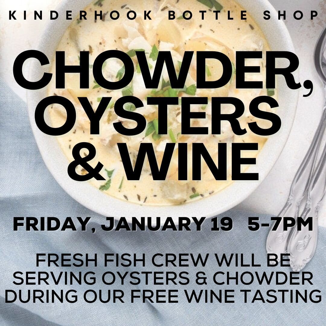 FRIDAY POP UP! 
We've got a special guest this week! January 19, 5-7pm

Cold weather calls for hot chowder with @freshfishcrewhv that'll warm your soul. 🍲🔥 

Come grab a bowl of chowder and some freshly shucked oysters with a taste of crisp white w