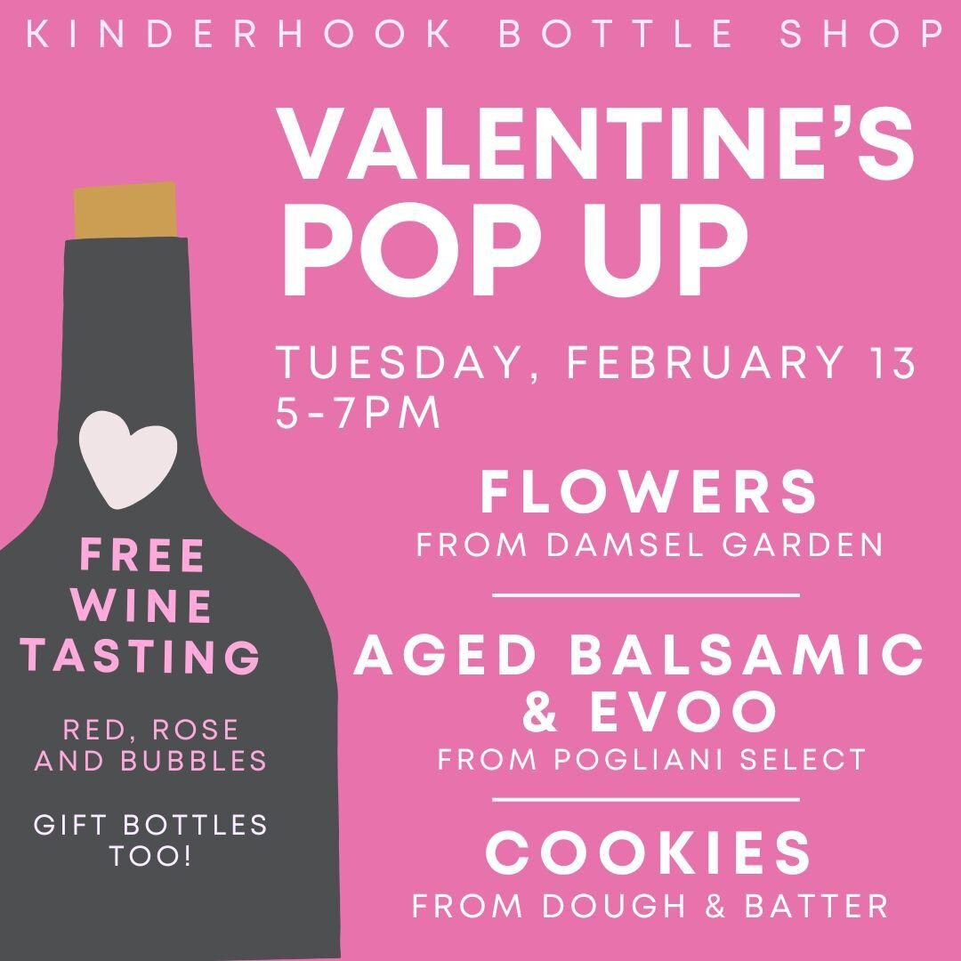 🌹❤️🍷 Valentine's Day Pop Up 🌹❤️🍷 

Tuesday, February 13th 5-7pm
Come grab a taste of wine and something special for yourself, a friend or your Valentine!

We will have some red, rose and bubbles to try and a collection of fun punny valentines day