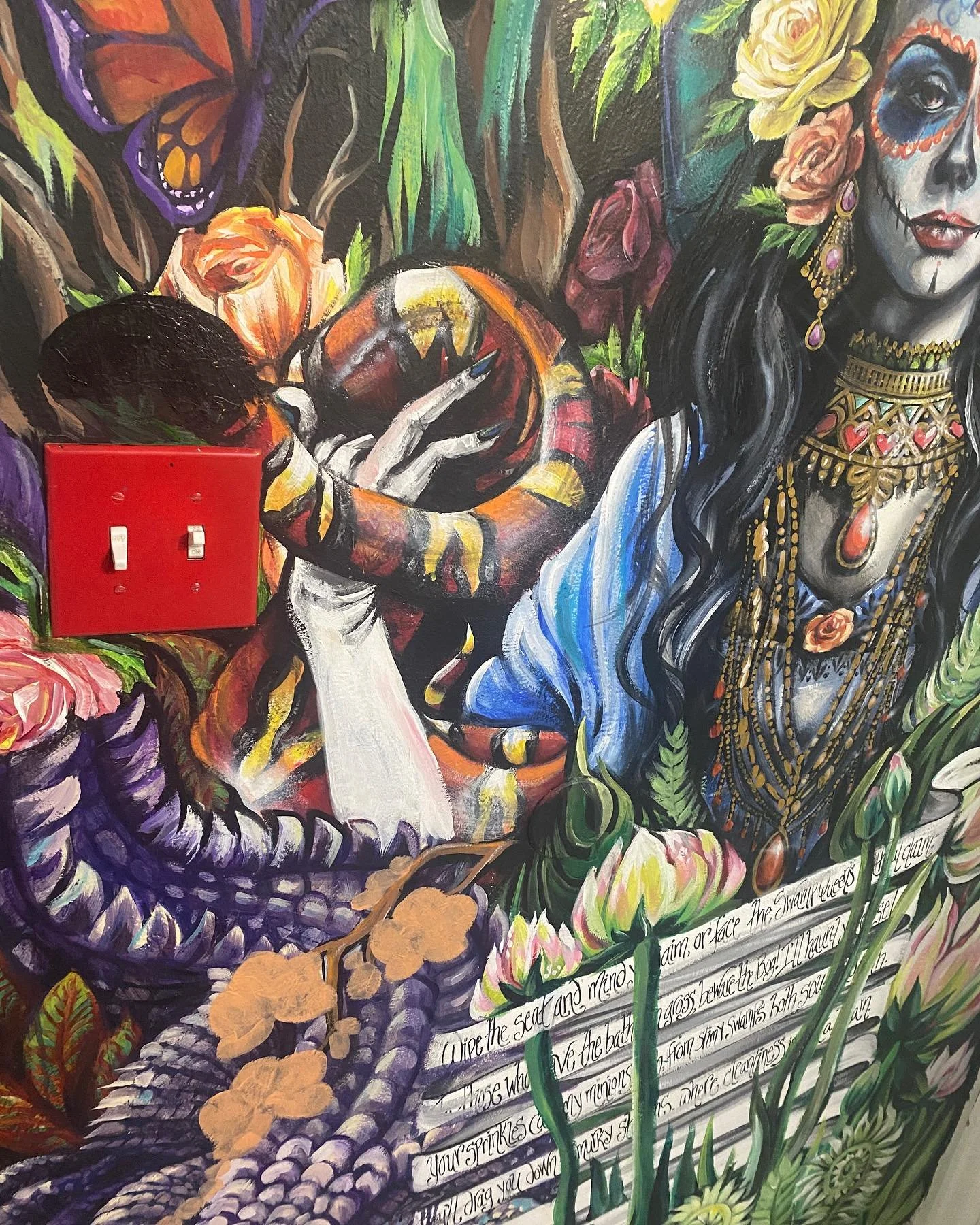 We&rsquo;re almost there fam&hellip; lil snakey&rsquo;s head needed a glow up, some orchids need flushing out, the gator needs chomps and some shading, a few skulls to keep it somewhere between voodoo and sugar skull, supposed to be a spider somewher