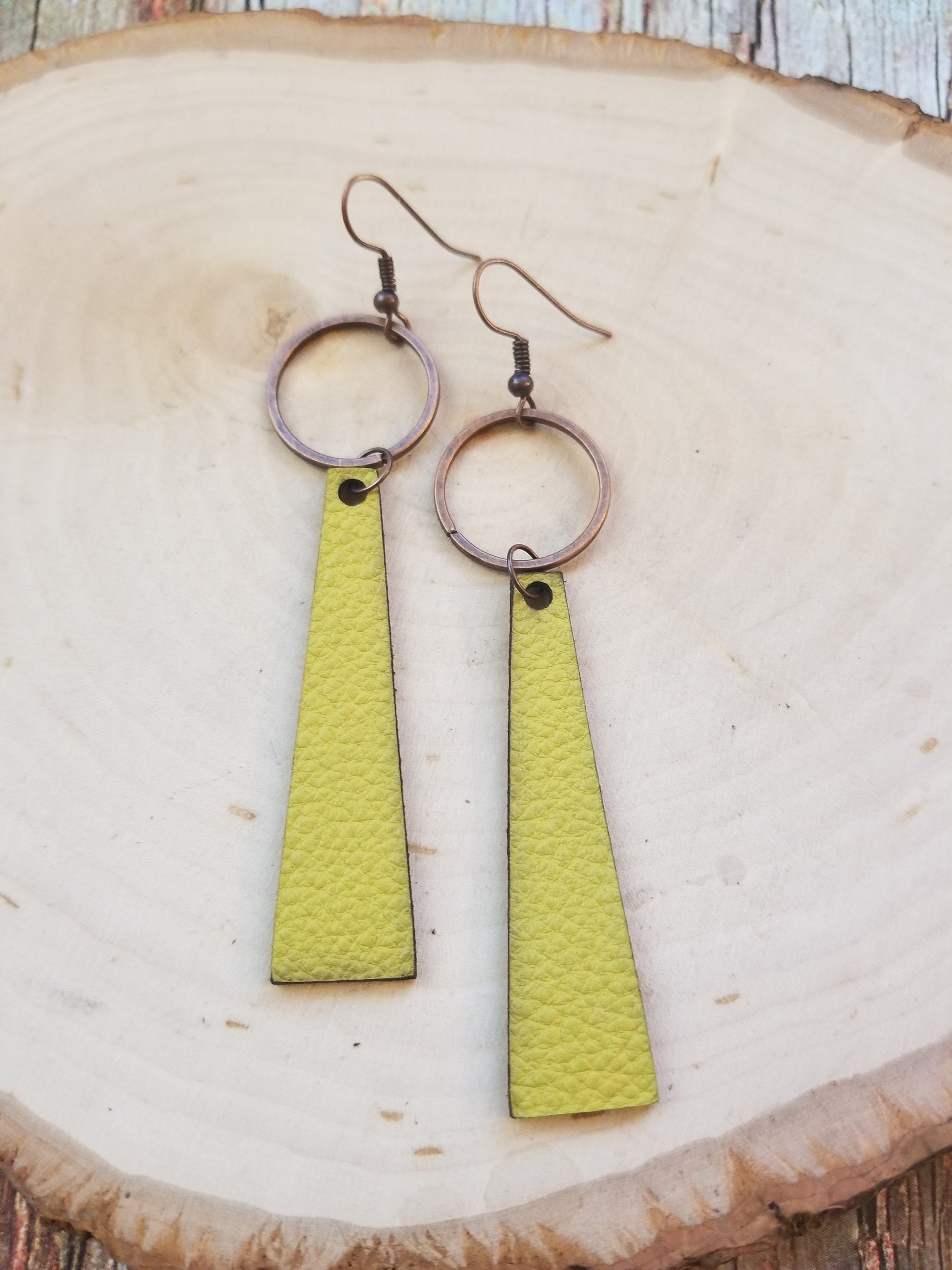 Yellow Leather + Copper Earrings
