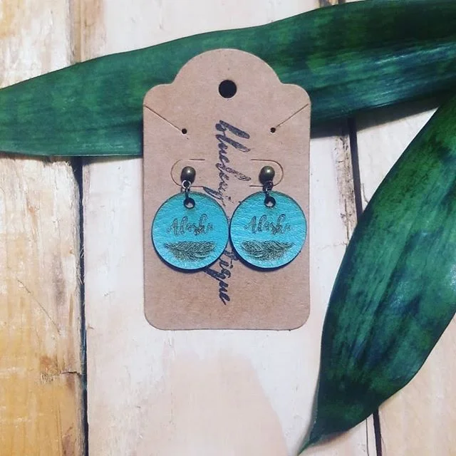 Alaska Feather Leather post drop earrings in soft blue $24 with free delivery in Anchorage and the Valley. 
Shipping outside Alaska is available upon request. 
Comment &quot;sold&quot; and I will PM you to make arrangements.

#handmadeinalaska #handm
