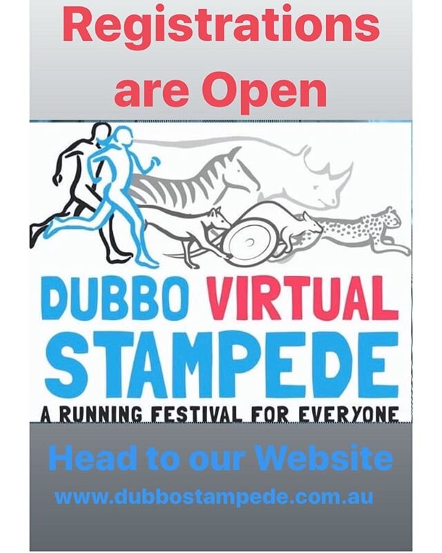 💥Registrations are OPENED💥
Head to our Website
(Link in our Bio)
www.dubbostampede.com.au
Pick Your Race
Pick Your Merch
Check out our Training Plans
Start Planning a Track, Trail, Course around your neighbourhood
&ldquo;Socially Distant. Virtually