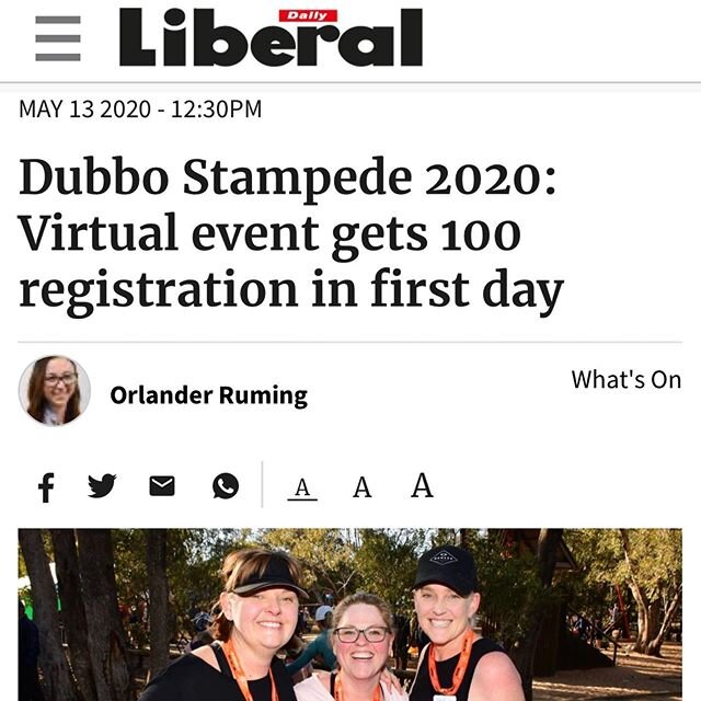 Check out the Dubbo Stampede Story in the @dailyliberal today

https://www.dailyliberal.com.au/story/6755152/virtual-dubbo-stampede-gets-100-registrations-in-first-24-hours/?cs=12282