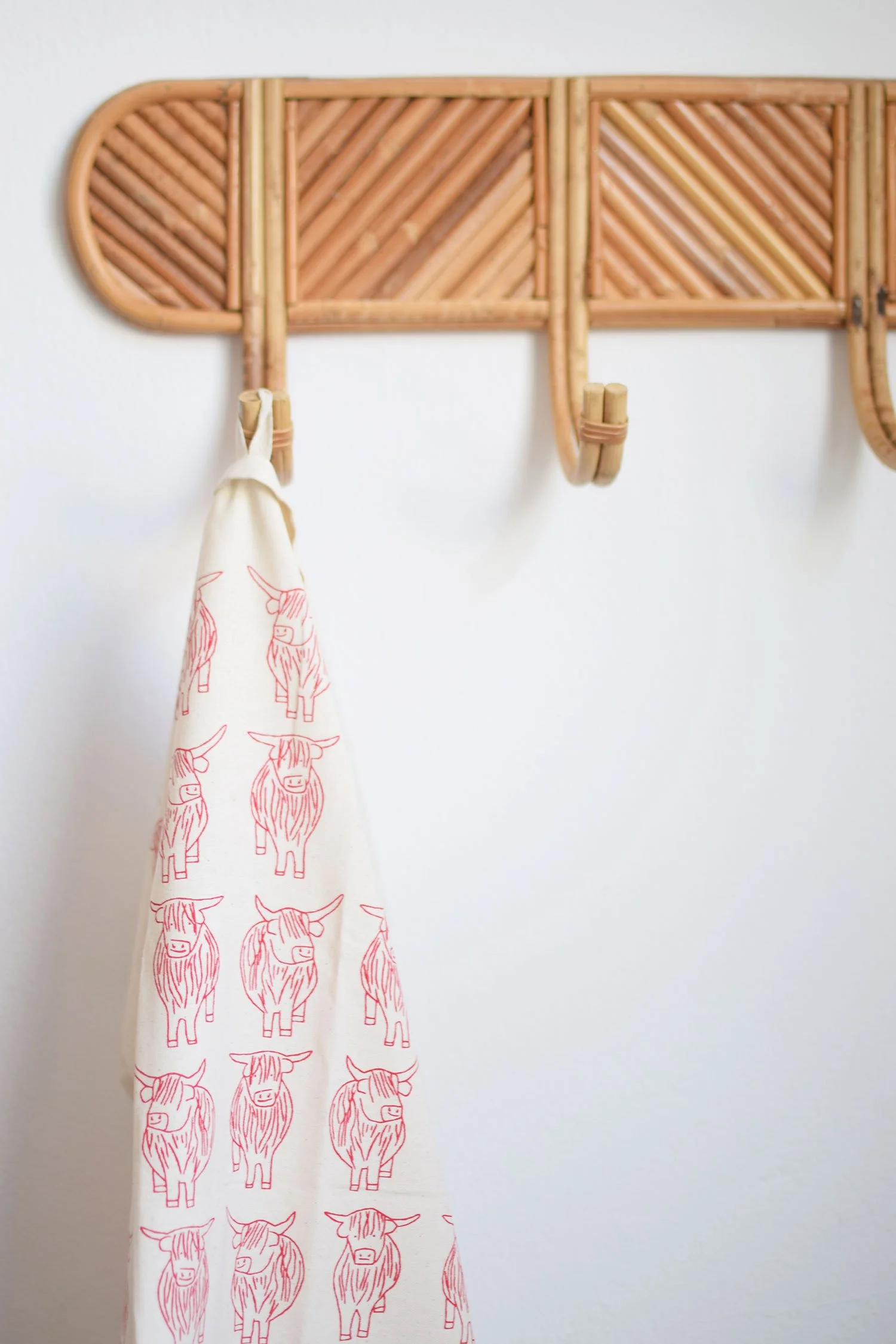 Red highland cows organic cotton tea towel by local edinburgh artist