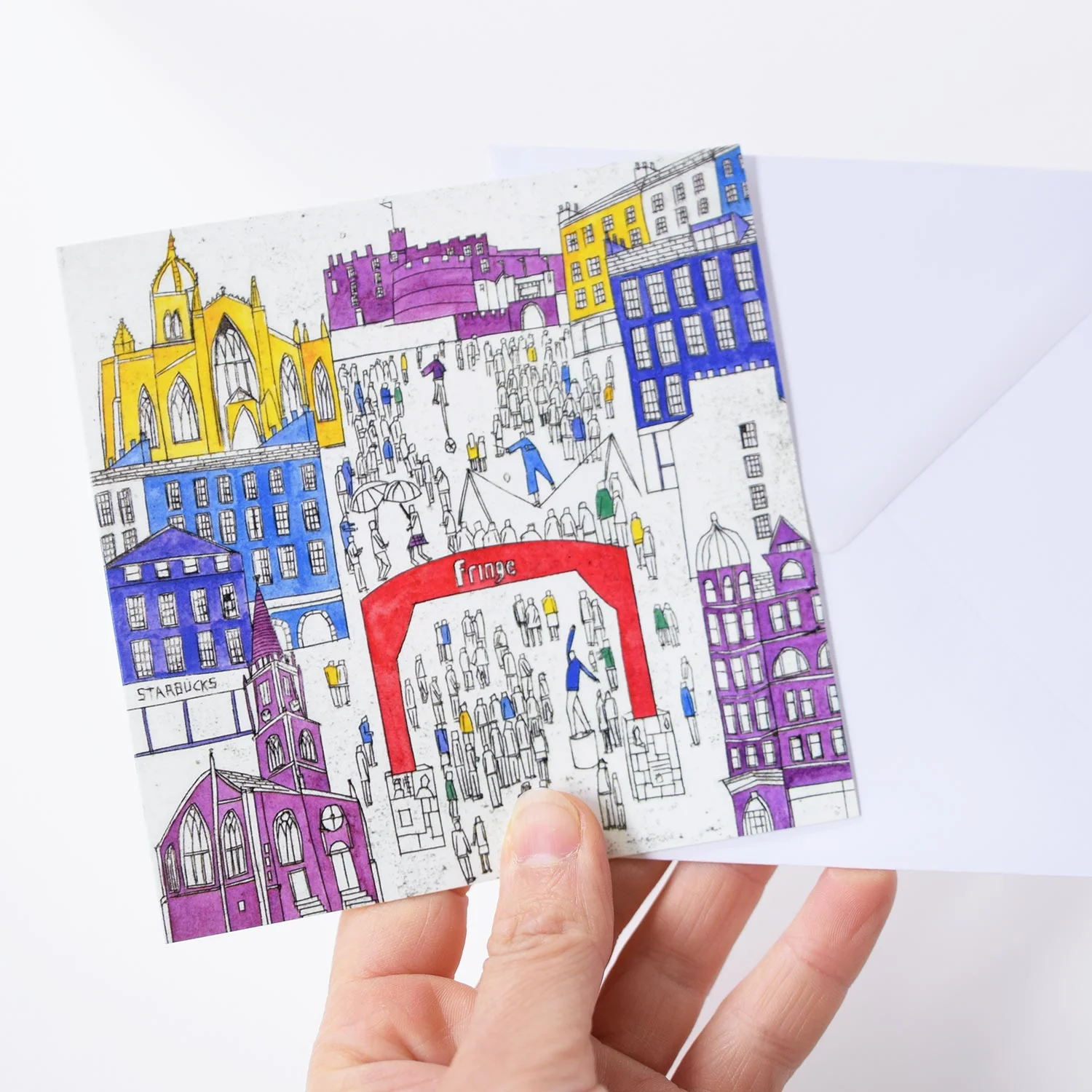 5-Edinburgh-Fringe-Festival-Royal-Mile-August-Scotland-Collagraph-naive-art-print-greetings-card-blank-inside-envelope-colourful.jpg