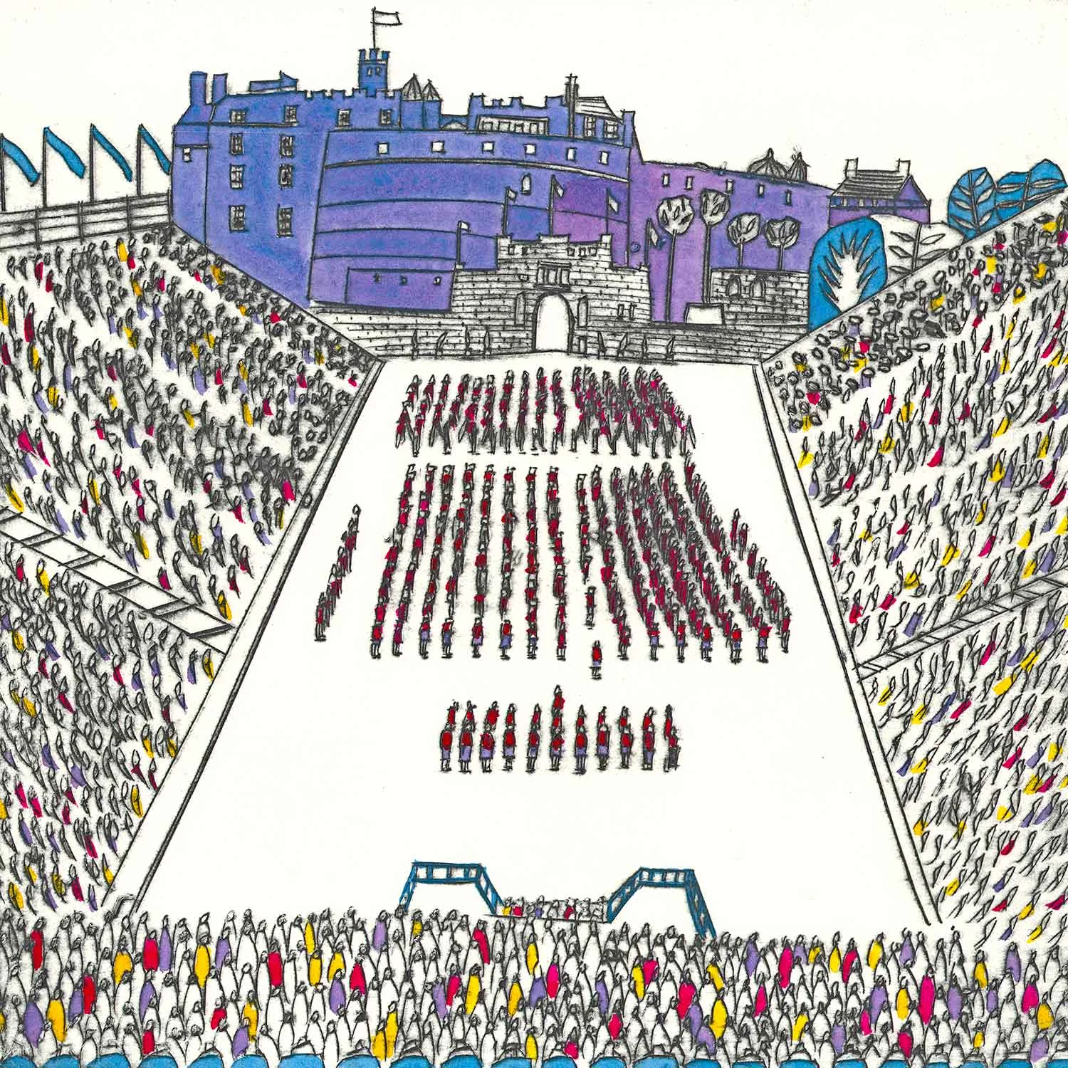 11-Edinburgh-Royal-Military-Tattoo-full-Scotland-naive-art-collagraph-print-greetings-card-blank-inside-envelope-colourful.jpg