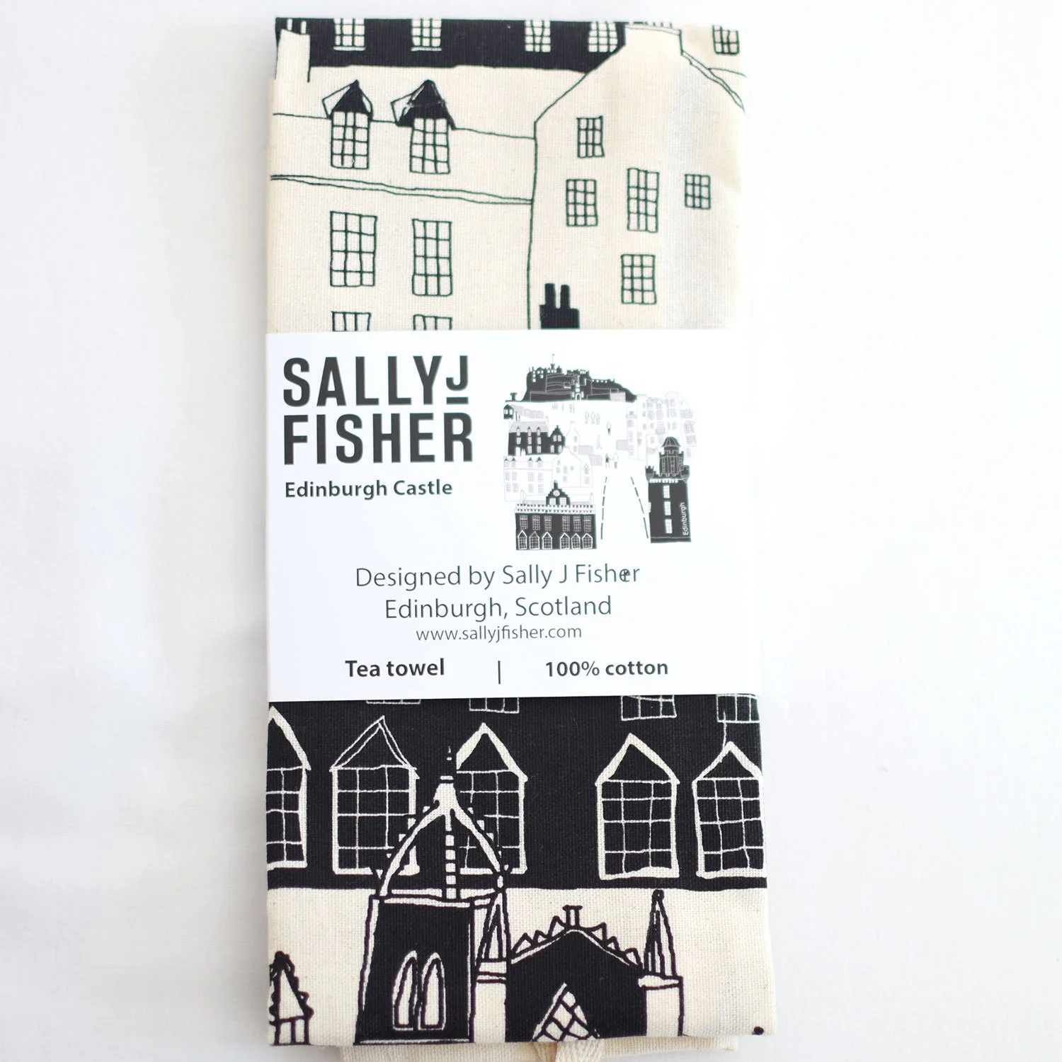 Edinburgh Castle Royal Mile tea towel designed by local Edinburgh artist Sally Fisher