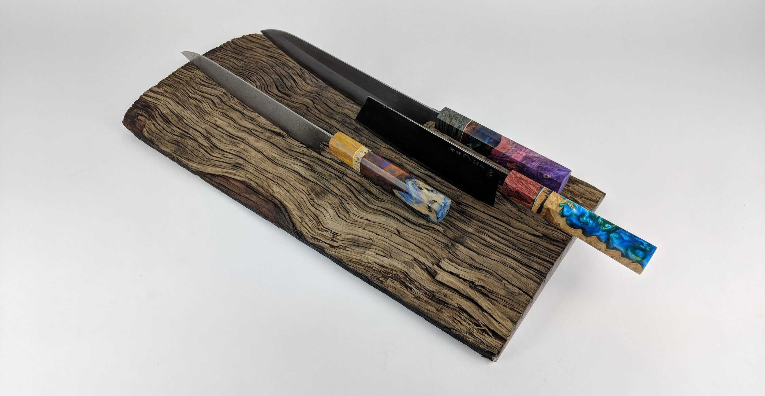 "The knives are awesome and look even better in person! I'm really pleased with the outcome. We had a party over the weekend too and every single person could not stop asking about them!" - Scott Bain