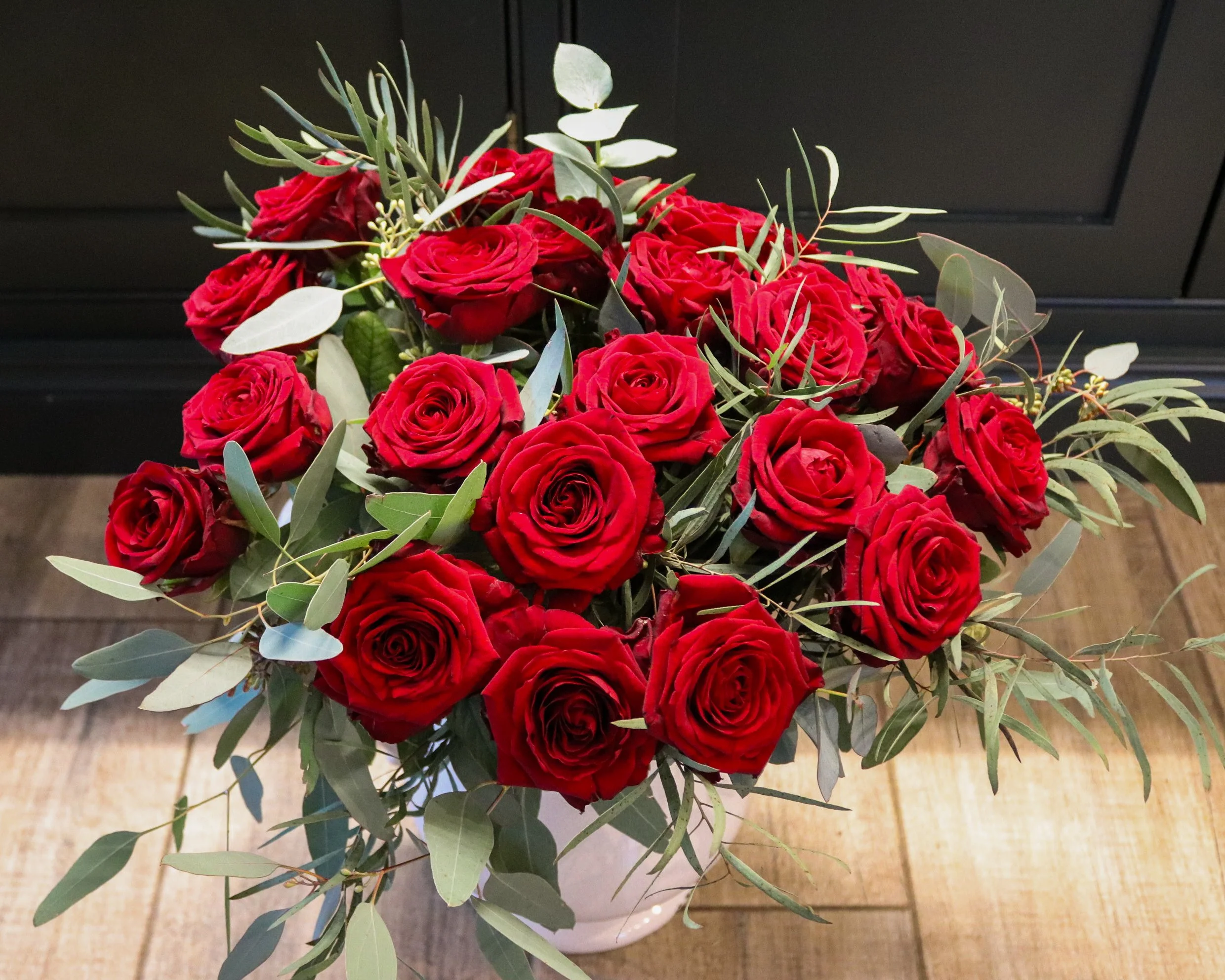 Sweet Smelling Deep Red Naomi Roses Bouquet with Greenery