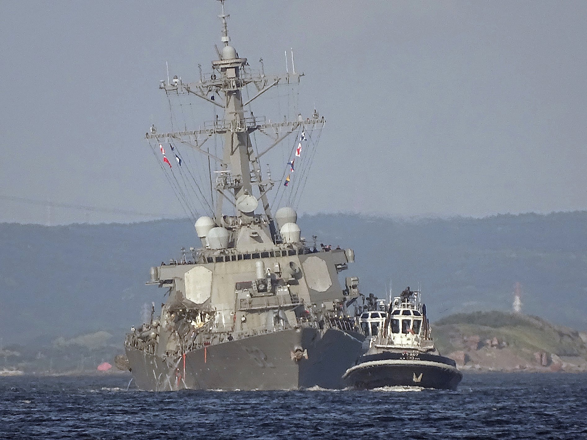  The USS Fitzgerald in tow after the collision