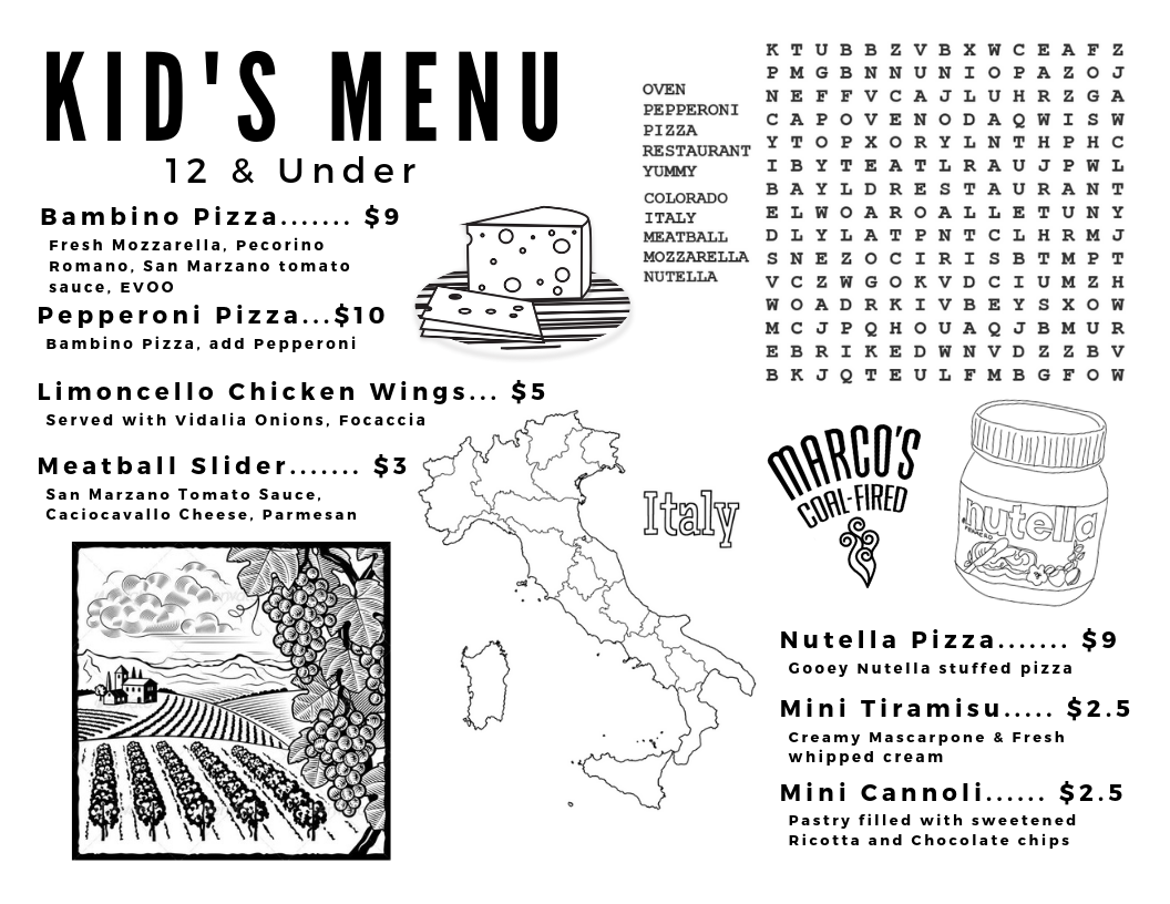 Marco’s Coal Fired Kid’s Menu