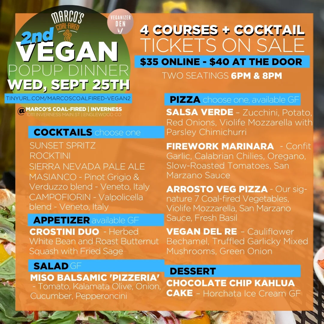 Vegan Popup Dinner Menu - September 25th 2019