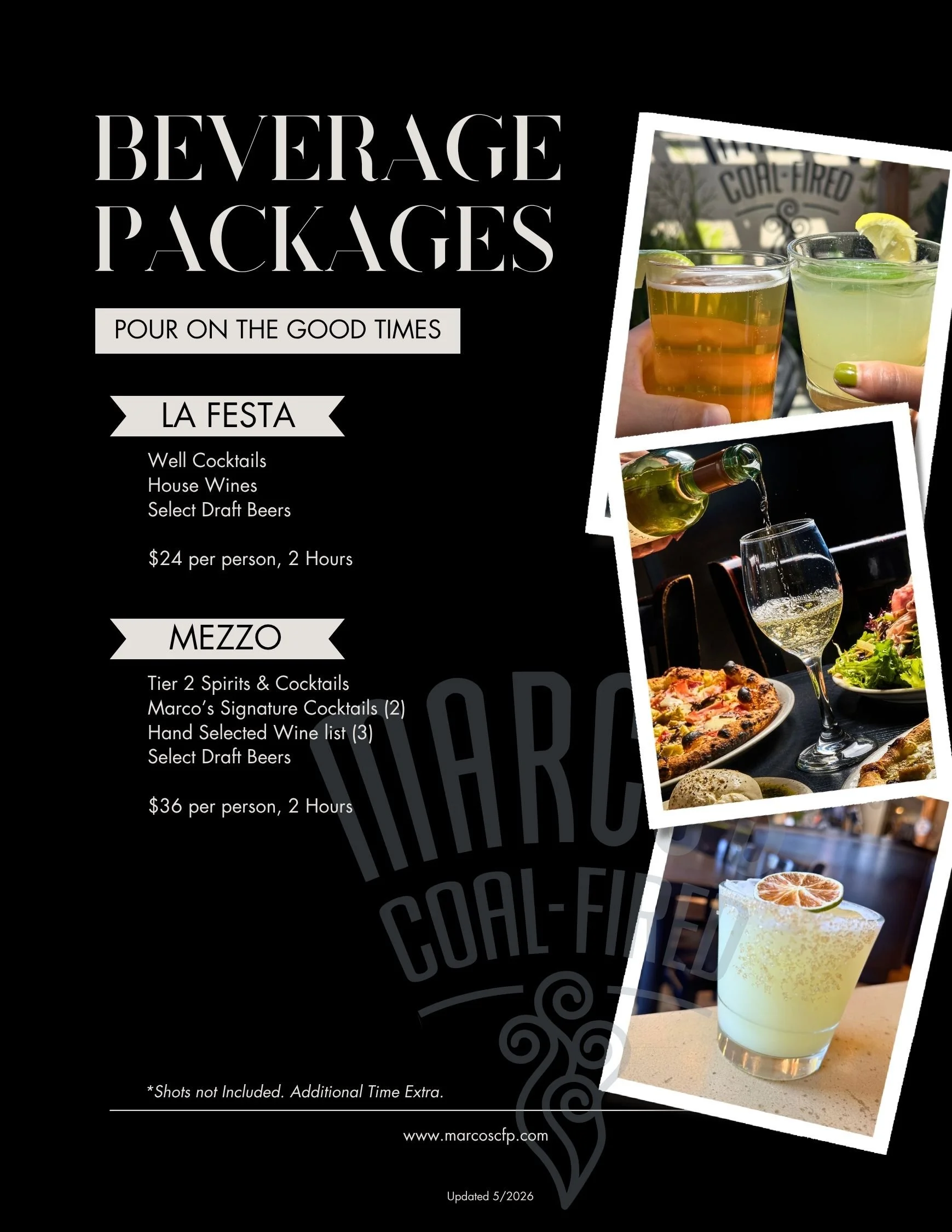 Bar Drinks Party Packages Menu