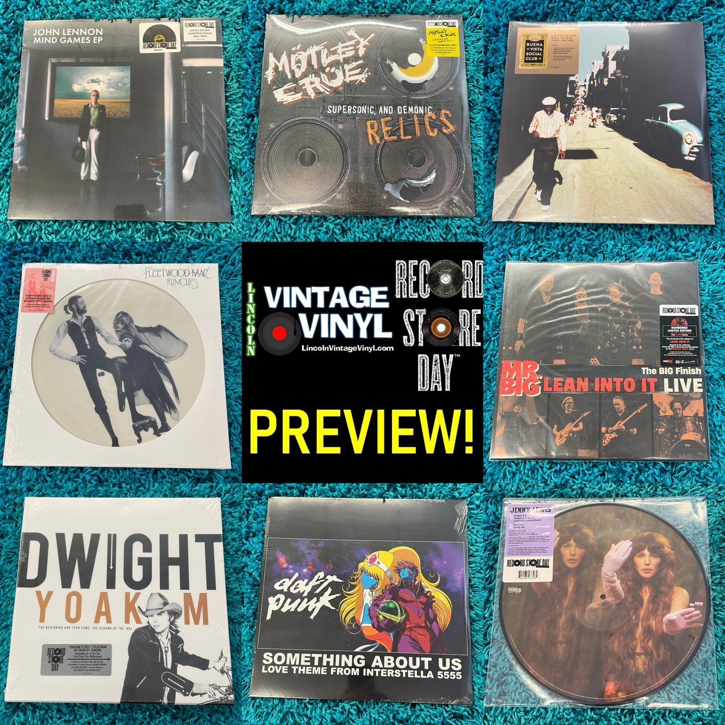 Record Store Day Photo Preview 27! #RSD24 is Saturday April 20th - Open at 7AM! Shop Lincoln Vintage Vinyl FIRST for Lincoln's Largest Selection of RSD Titles! In This Preview: John Lennon, Motley Crue, Buena Vista Social Club, Fleetwood Mac, Mr Big,