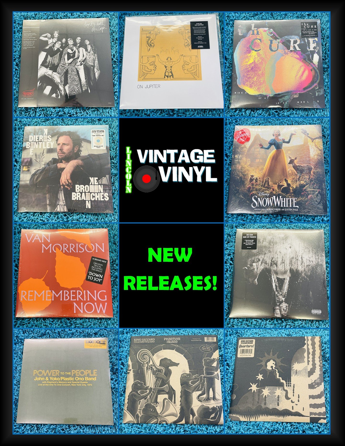 There are lots of new releases out tomorrow!  Part 1 of 2!  Alice Cooper (Rhino Hi Fi Series), Sun Ra, The Cure, Dirks Bentley, Snow White, Van Morrison, Big Sean, John And Yoko Lennon, and 2 King Gizzard!  Let us know which of these you'd like us to