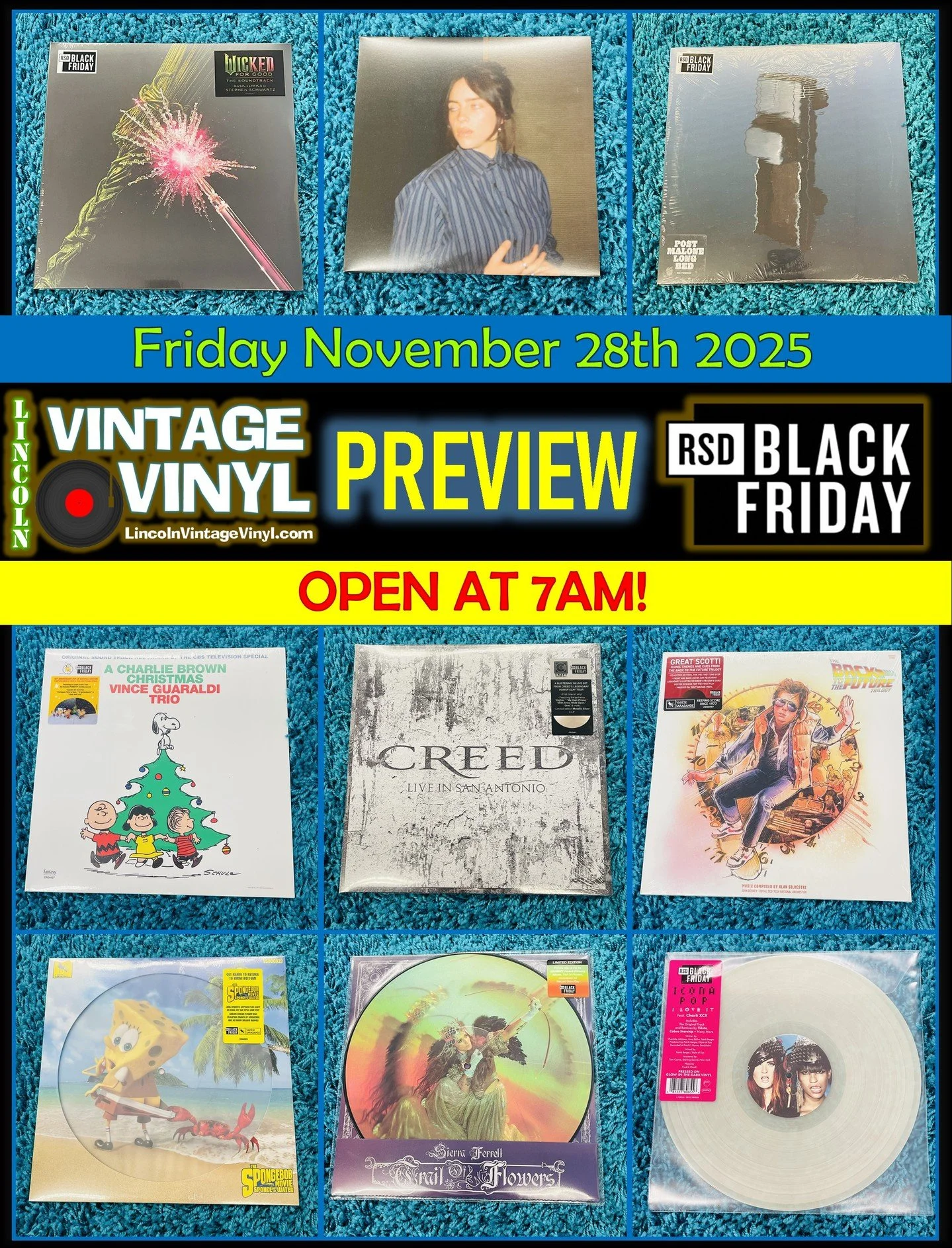 Black Friday Record Store Day Photo Preview 12!  #rsdblackfriday is Friday November 28th - Open at 7AM!  Shop Lincoln Vintage Vinyl FIRST for Lincoln's Largest Selection of RSD Titles!  In This Preview: Wicked For Good OST, Billie Eilish, Post Malone