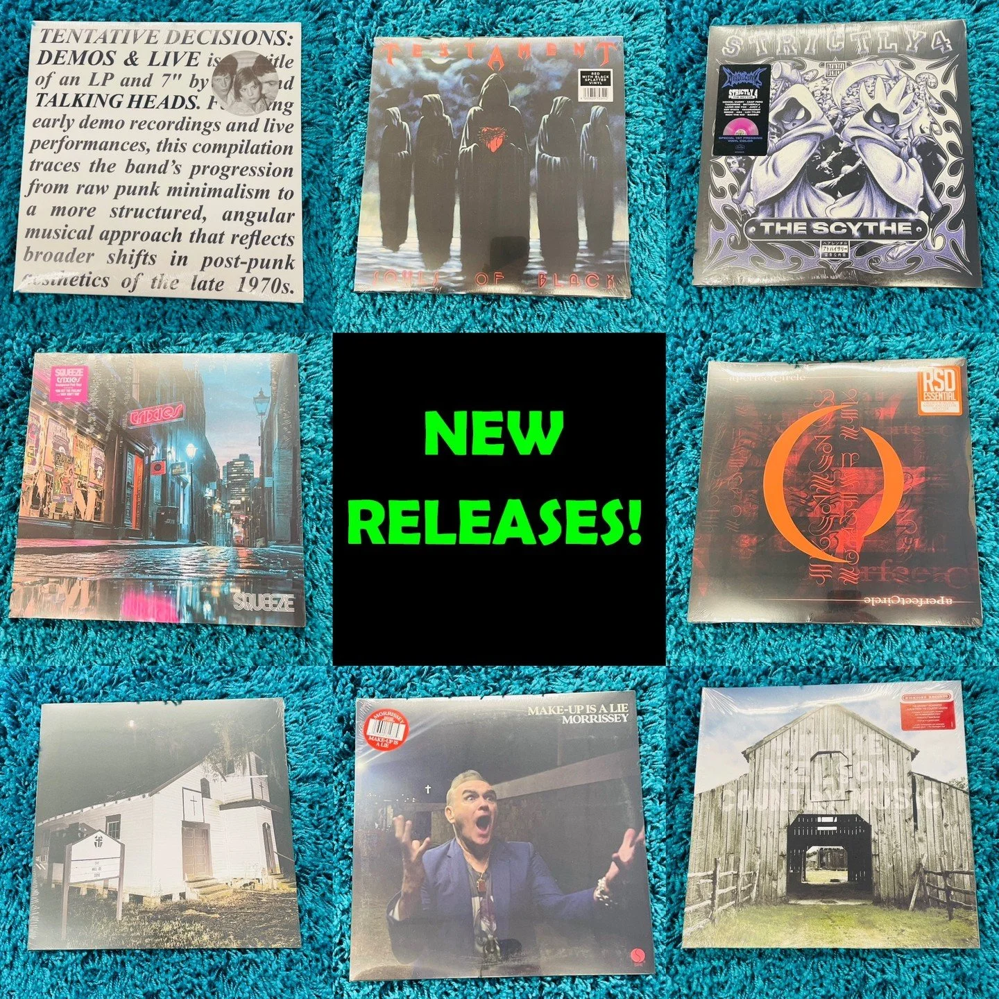 Vinyl New Releases for Friday 3/6!  Let us know if you'd like us to save any of these for you!  Harry Styles is running late and will be here early next week.  Talking Heads, Testament, The Scythe, Squeeze, A Perfect Circle, $uicideboy$, Morrissey, a