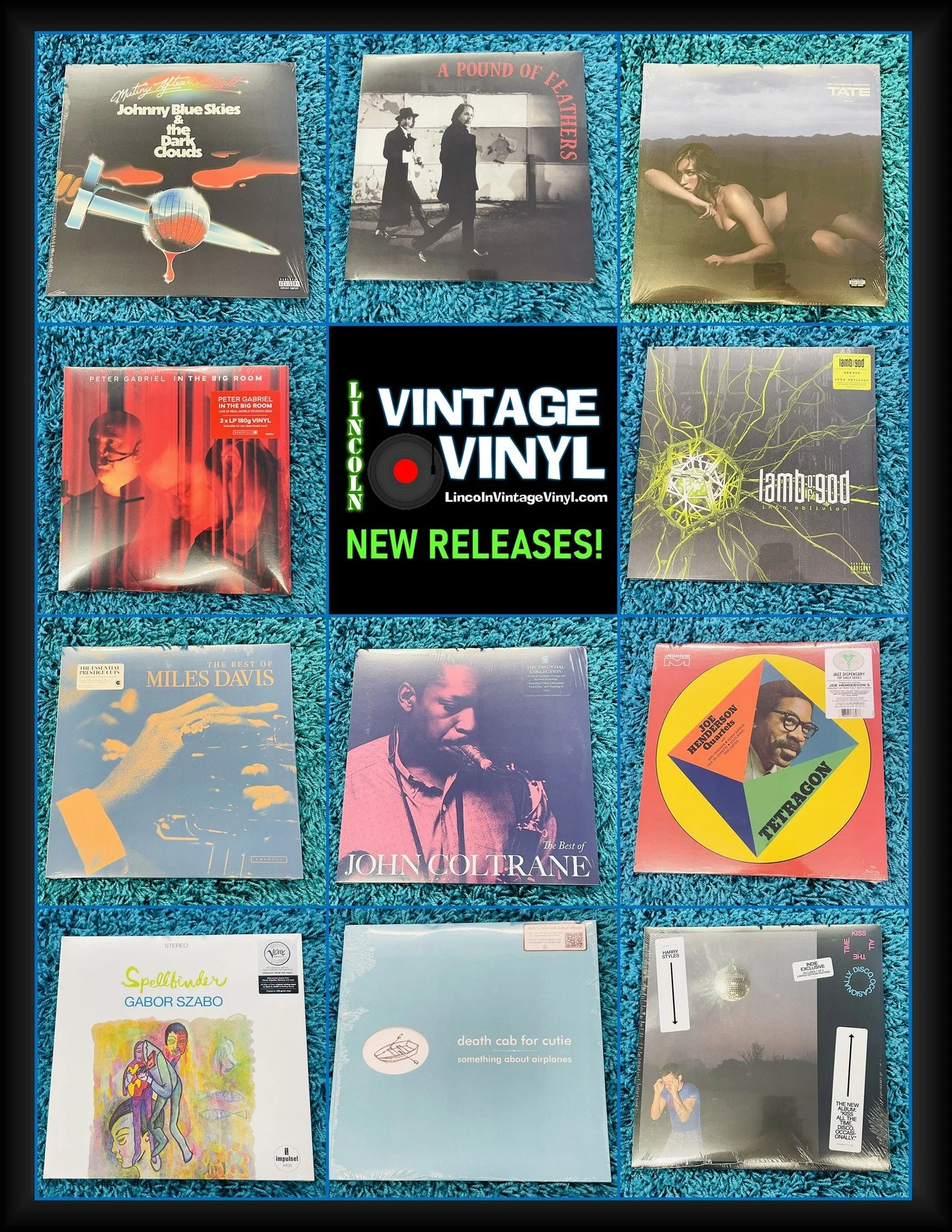 Vinyl New Releases out Tomorrow, Friday 3/13.  Johnny Blue Skies &amp; The Dark Clouds, The Black Crowes, Tate McCrae, Peter Gabriel, Lamb Of God, Miles Davis, John Coltrane, Joe Henderson, Gabor Szabo, Death Cab For Cutie, and Harry Styles!  Let us 