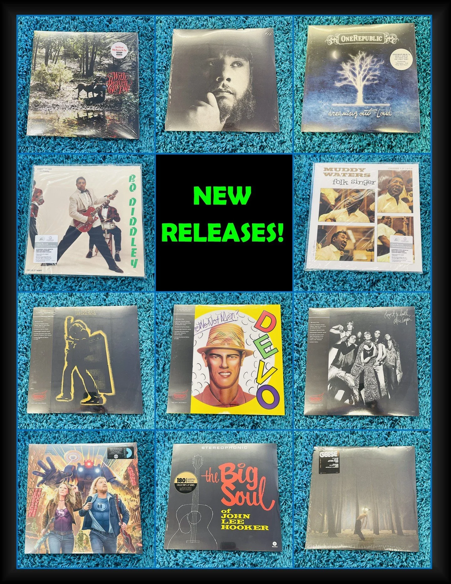 Vinyl New Releases for Friday 3/20!  Message or comment to claim!  Zach Bryan, Luke Combs, One Republic, Bo Diddly (Chess 75), Muddy Waters (Chess 75), T.Rex (Rhino Hi-Fi), Devo (Rhino Hi-Fi), Alice Cooper (Rhino Hi-Fi), Tedeschi Trucks Band, John Le