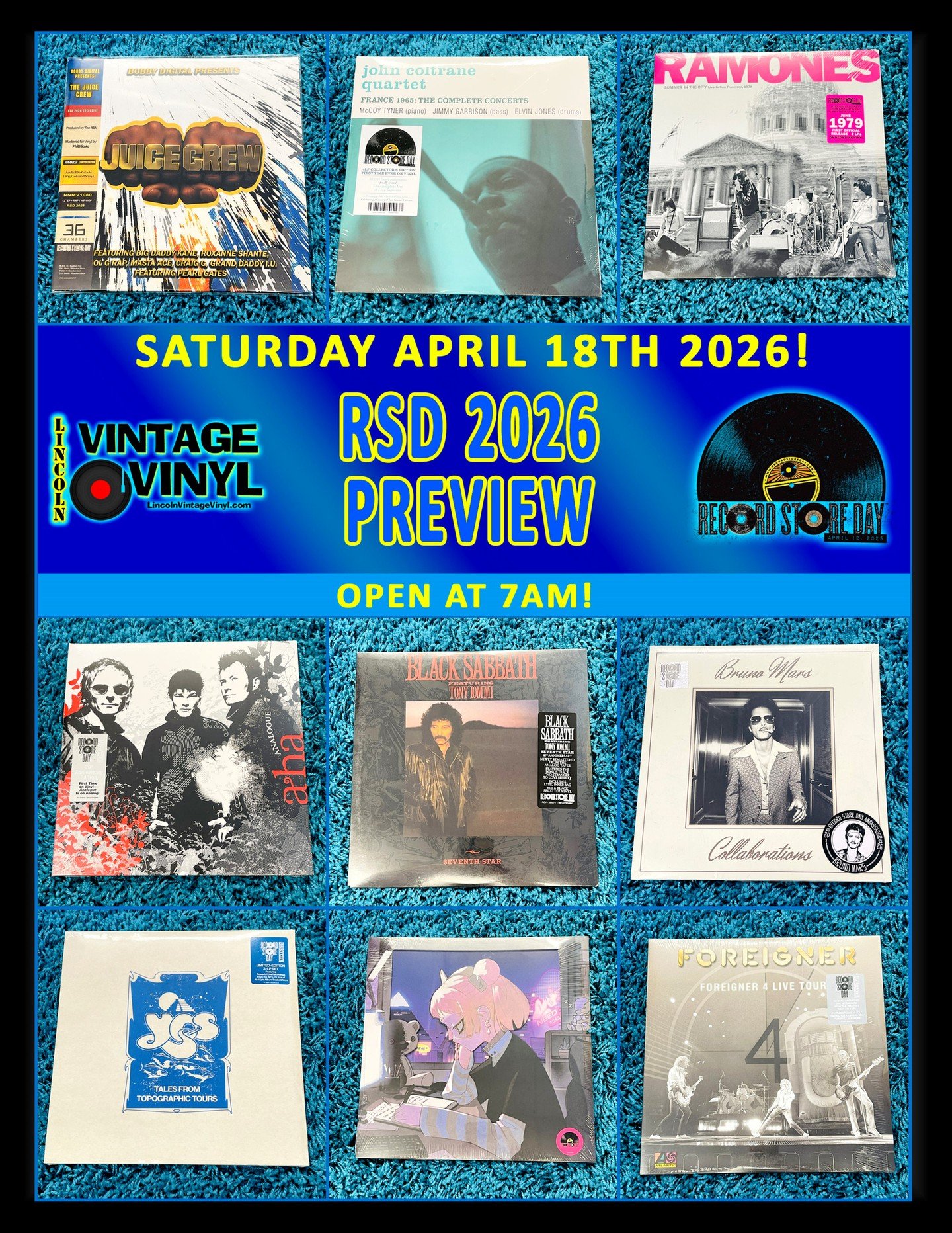 Record Store Day 2026 Photo Preview 19!  Record Store Day is This Saturday! -  April 18th - We Open at 7AM!  Shop Lincoln Vintage Vinyl FIRST for Lincoln's Largest Selection of RSD Titles!  In This Preview: Bobby Digital (Juice Crew), John Coltrane, 