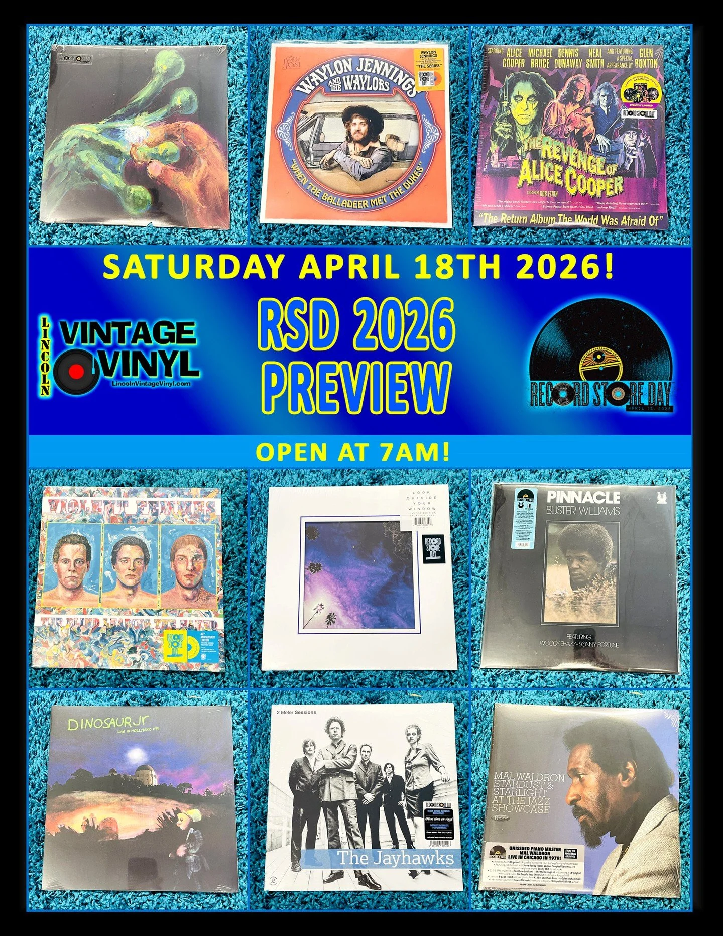 Record Store Day 2026 Photo Preview 24!  Record Store Day is This Saturday! -  April 18th - We Open at 7AM!  Shop Lincoln Vintage Vinyl FIRST for Lincoln's Largest Selection of RSD Titles!  In This Preview: Dijon, Waylon Jennings, Alice Cooper, Viole