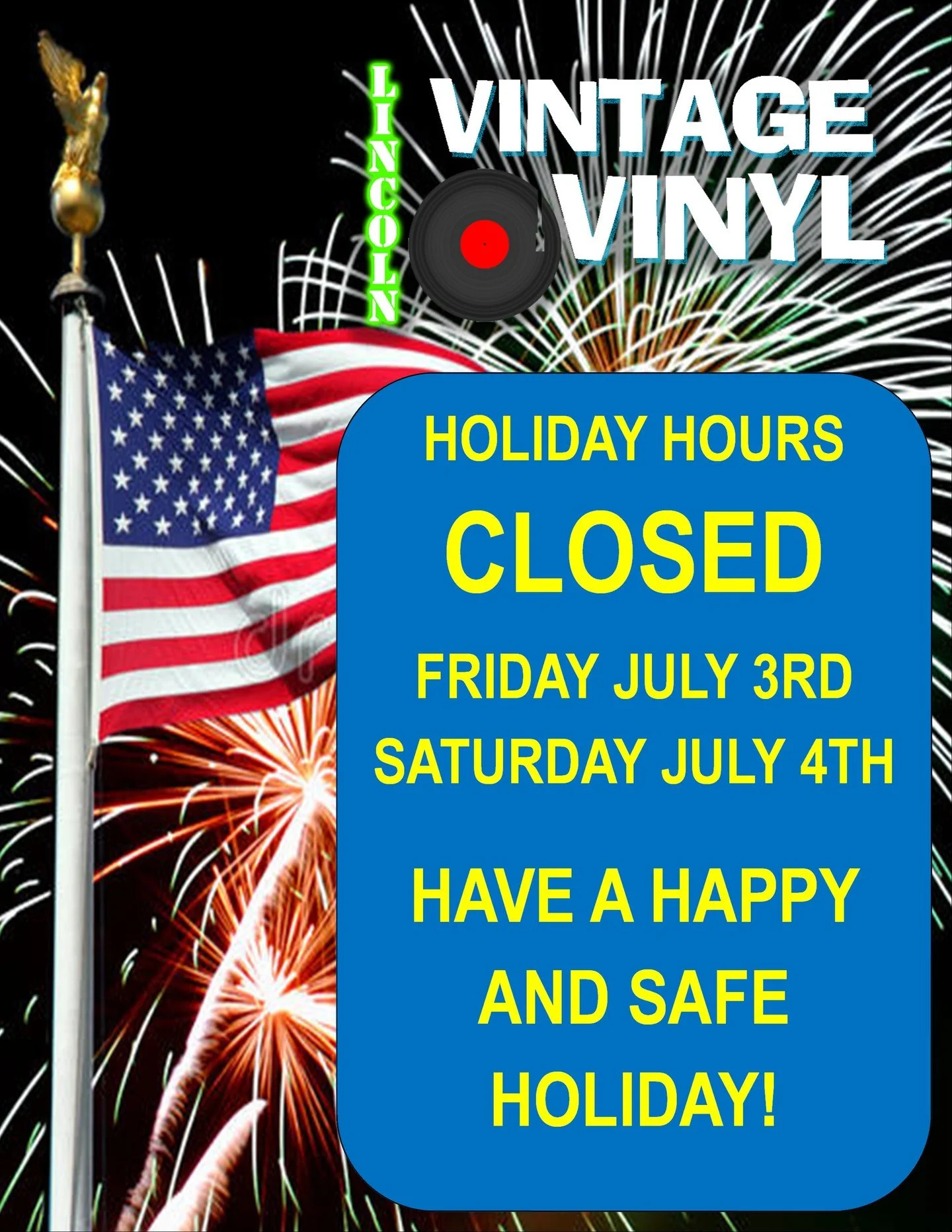 We will be closed Friday July 3rd and Saturday July 4th to celebrate the Independence Day Holiday.  We will re-open on Sunday July 5th 1PM to 5PM.  Have a happy and safe holiday!