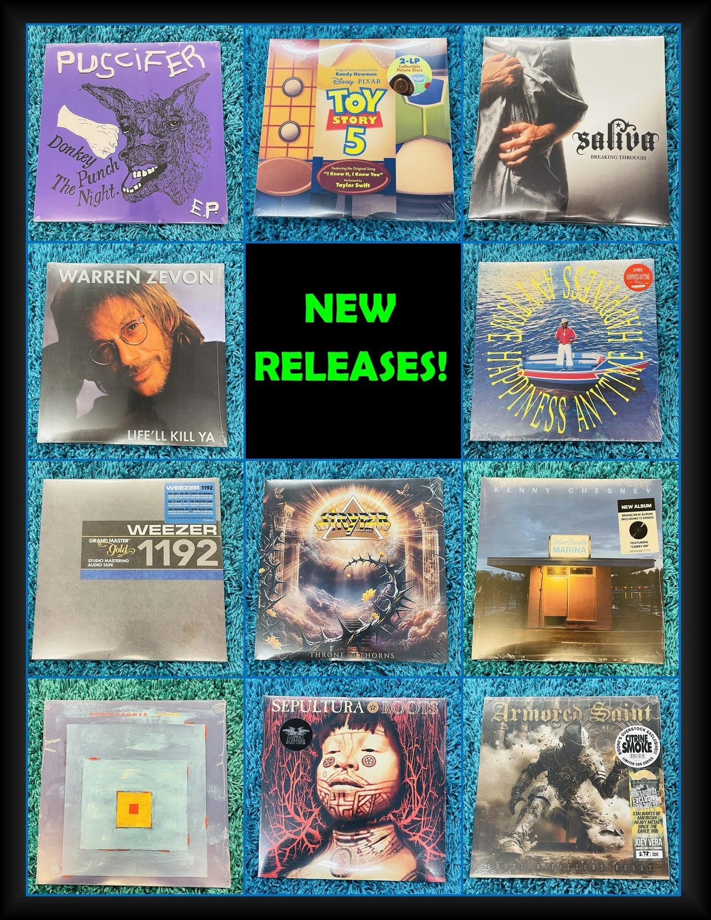 More New Releases out Tomorrow 9/25!  Part 2 of 2!  Please message or comment to hold any of these titles! 
Puscifer - Donkey Punch The Night EP
Disney - Toy Story 5 Soundtrack - Double Picture Disc (W/Taylor Swift Song)
Saliva - Breaking Through
War