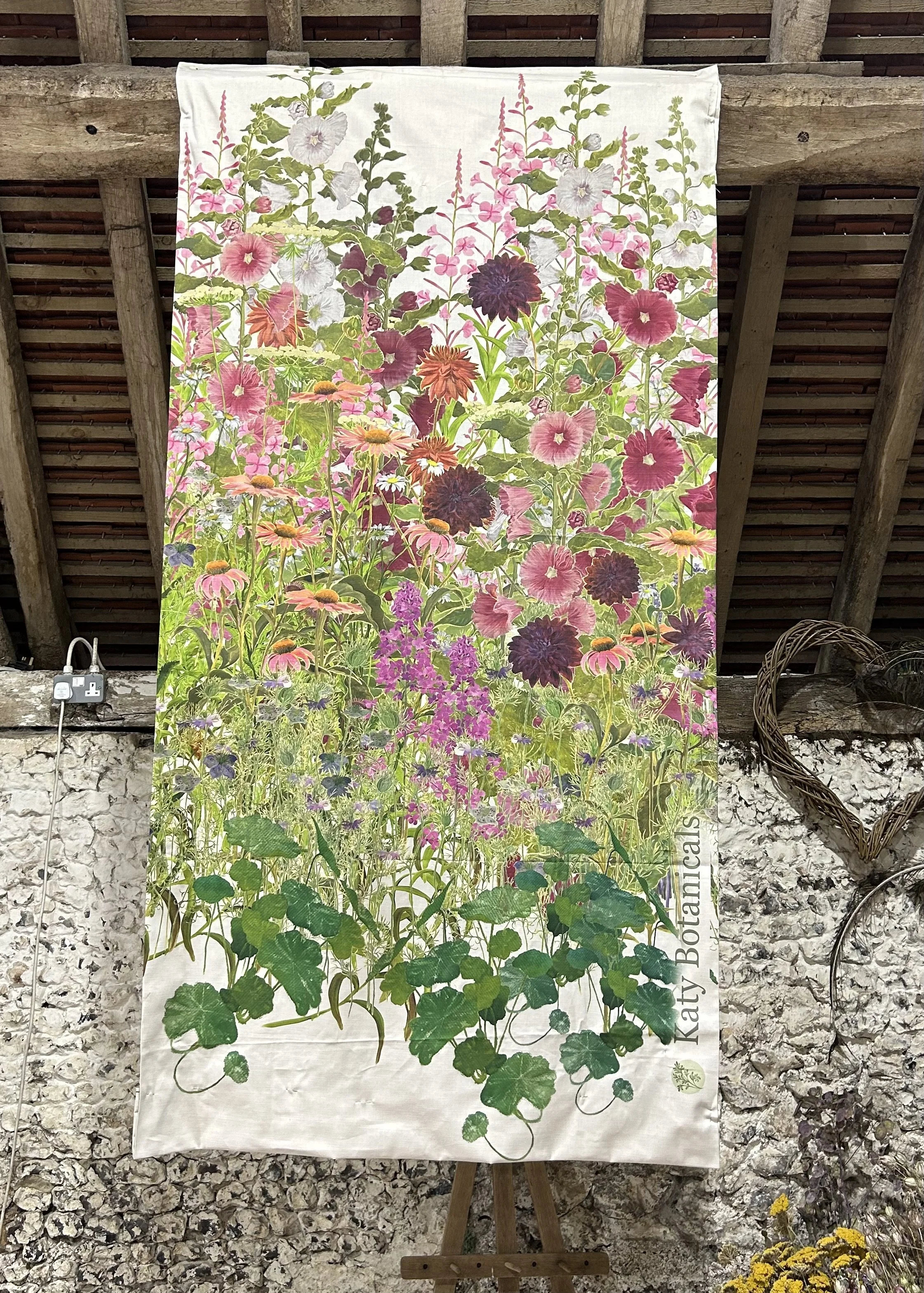 Summer's end hand painted linen flag or wall hanging