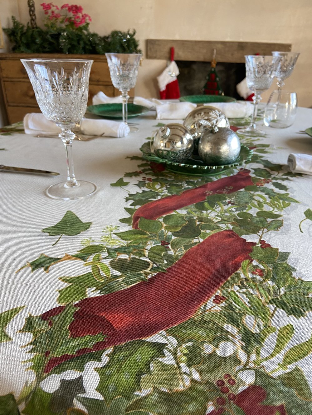 Festive Christmas double garland tablecloth Katy Botanicals
