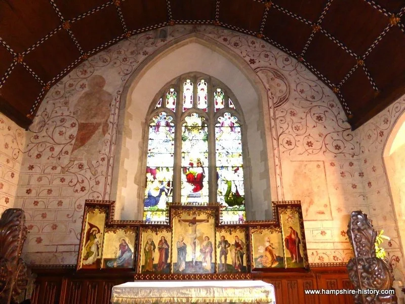   “Bramley Church in Hampshire has a plethora of exquisite Medieval wall paintings   The beautiful images, painted in the early 13th century, were covered up with lime wash rather than destroyed during King Henry VIII’s injunctions of 1538.”  Hampshi