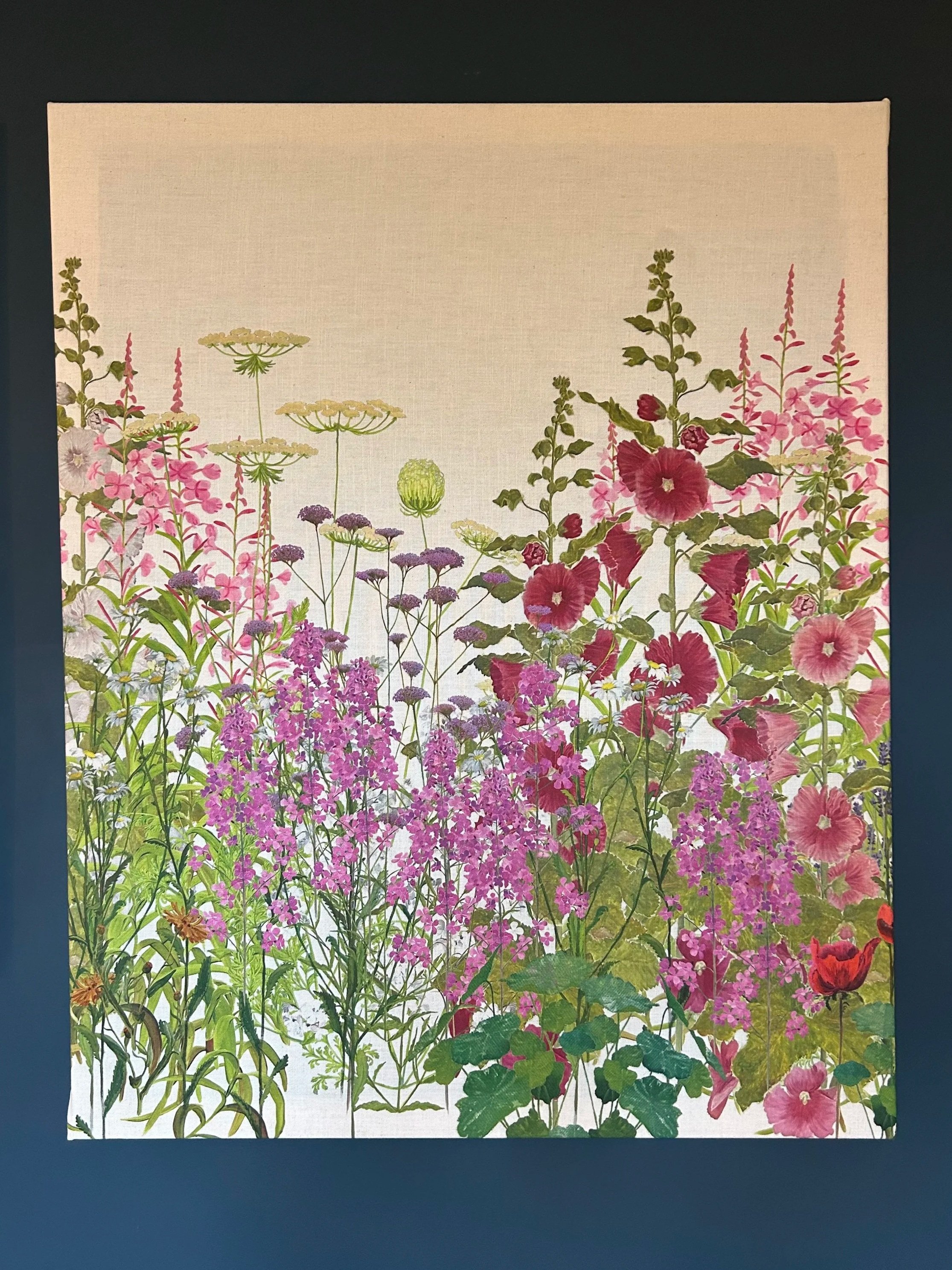 Hollyhock print on linen