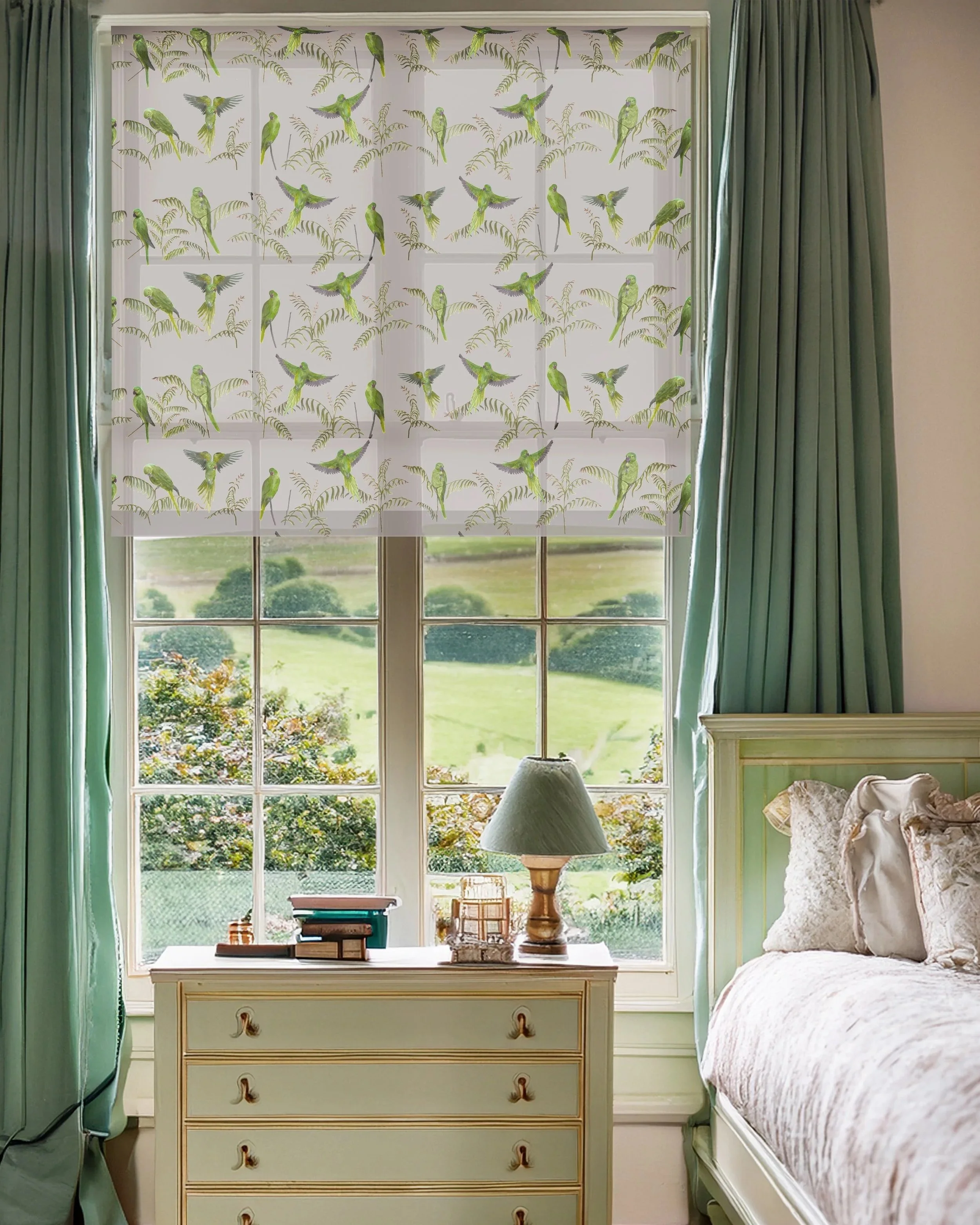 parakeet bird linen furnishing fabric blind