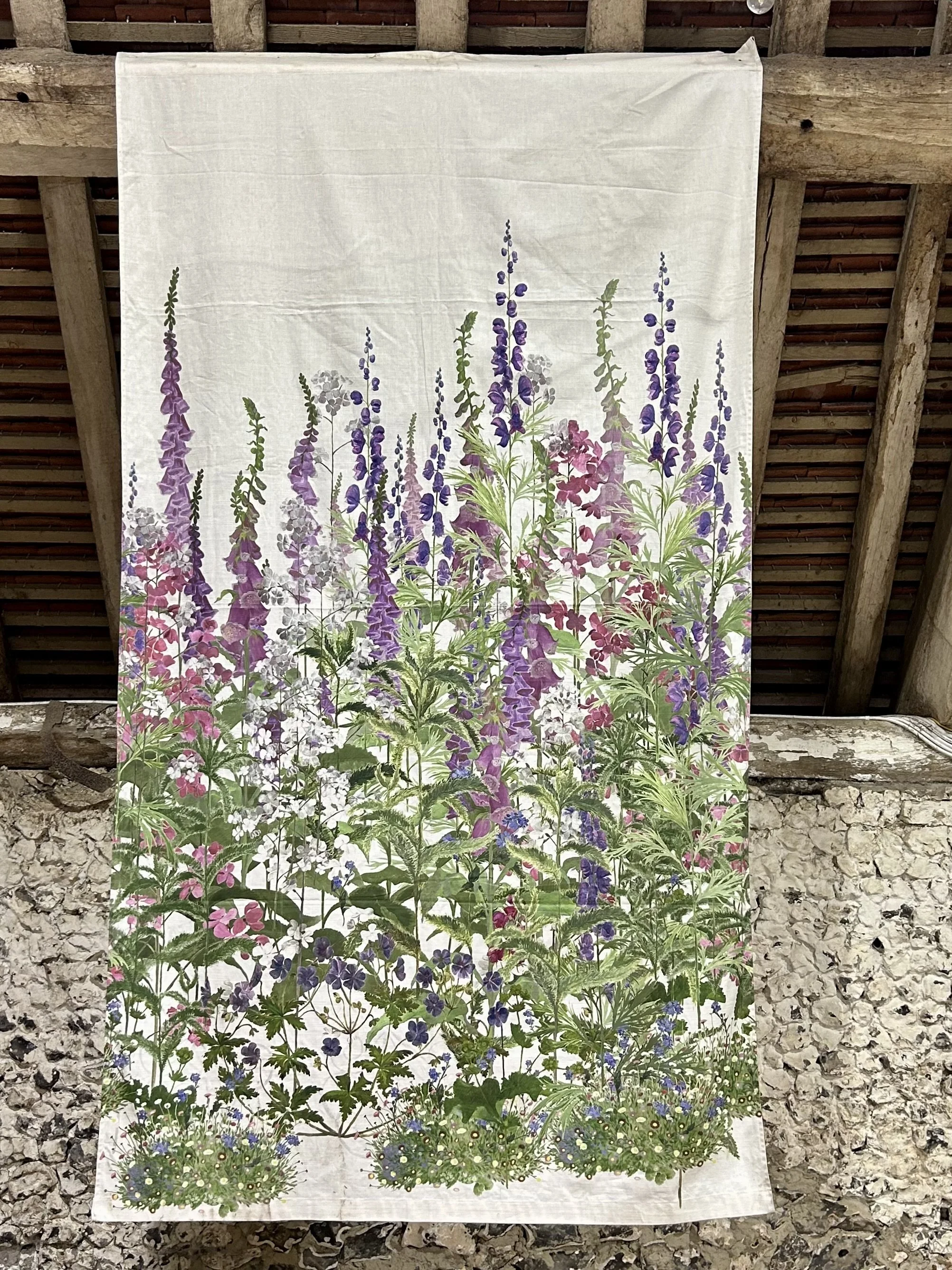 Spring Meadow hand painted linen flag or wall hanging