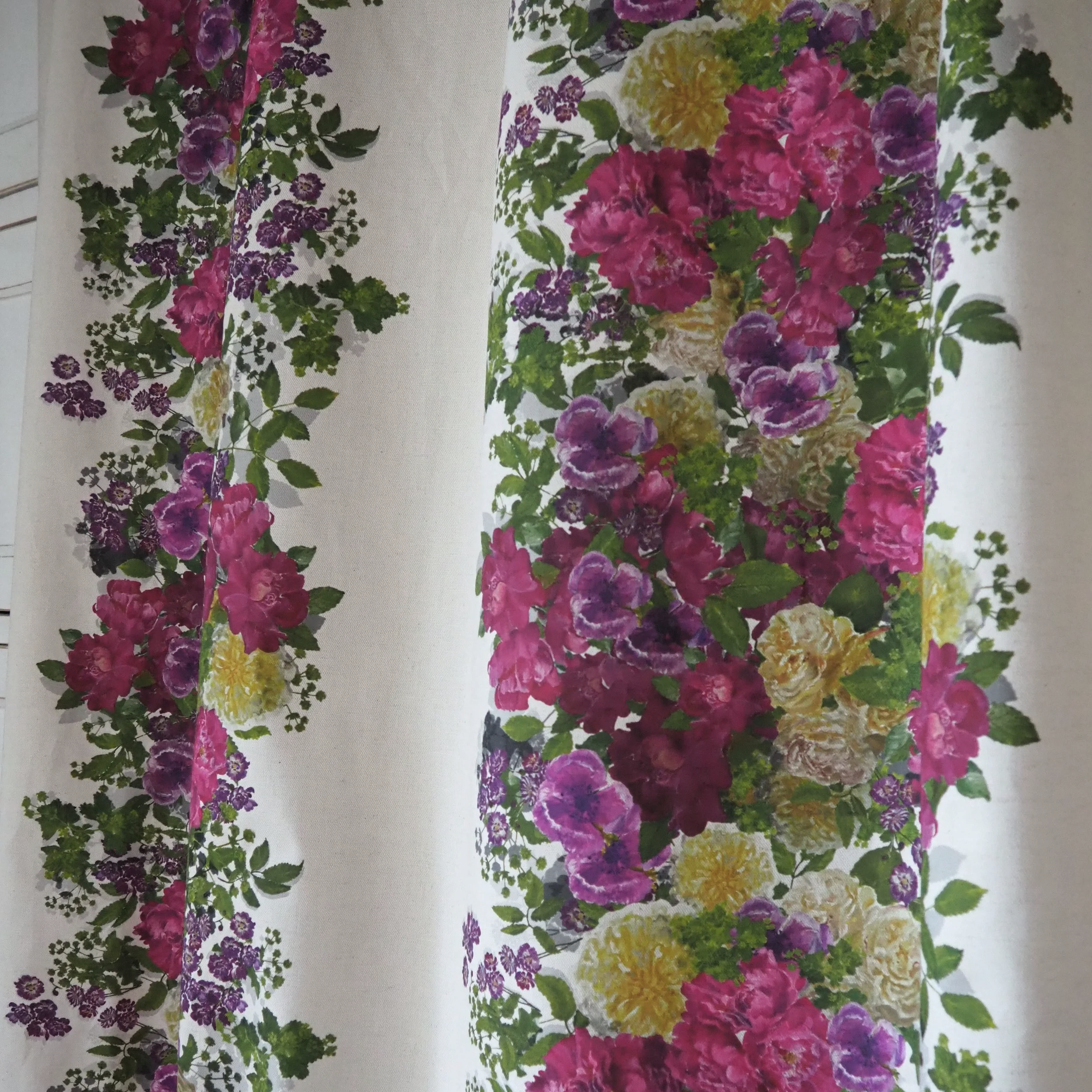Hand painted roses linen design painted in Hampshire and printed in the UK by Katy Botanicals