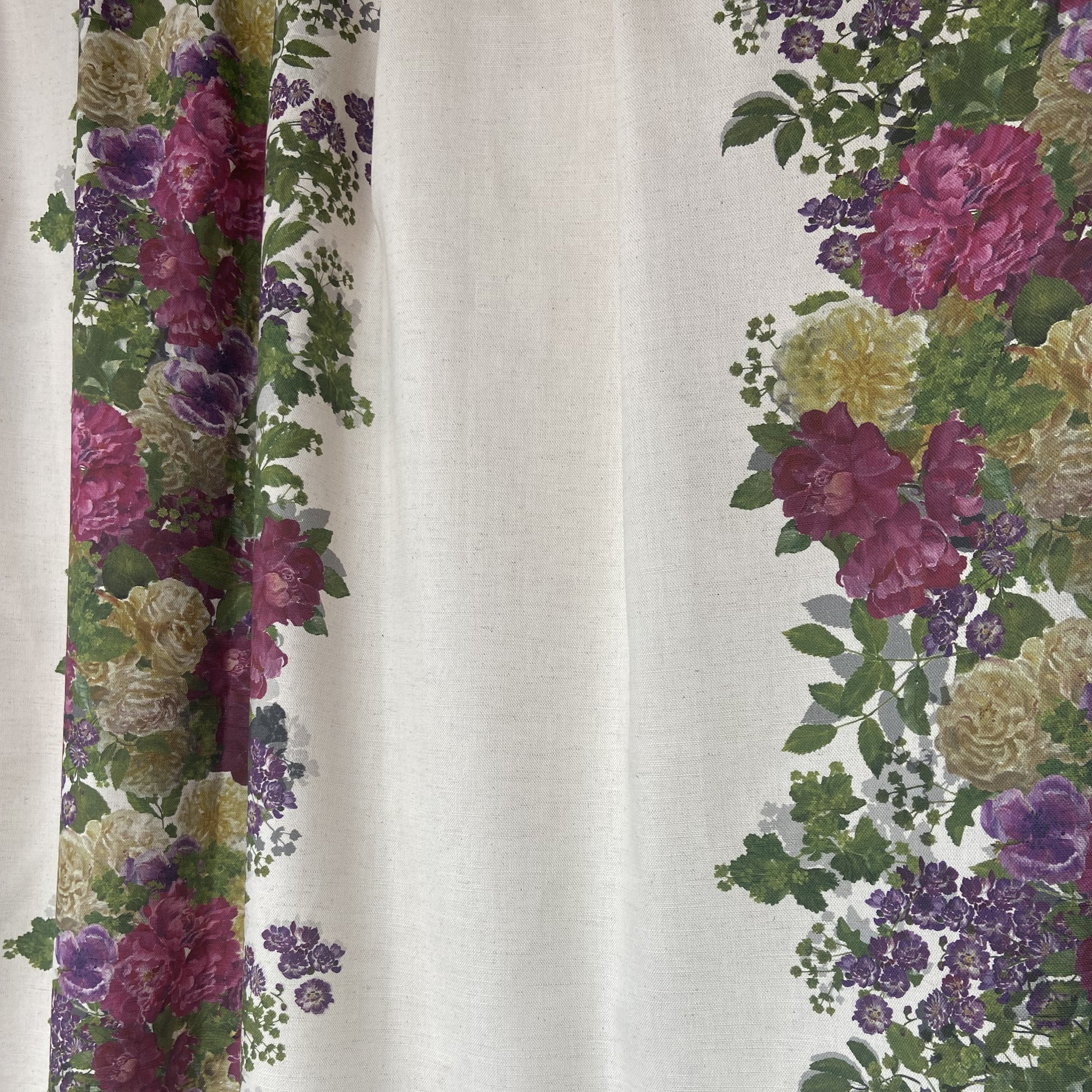 Hand painted roses linen design painted in Hampshire and printed in the Britain by Katy Botanicals
