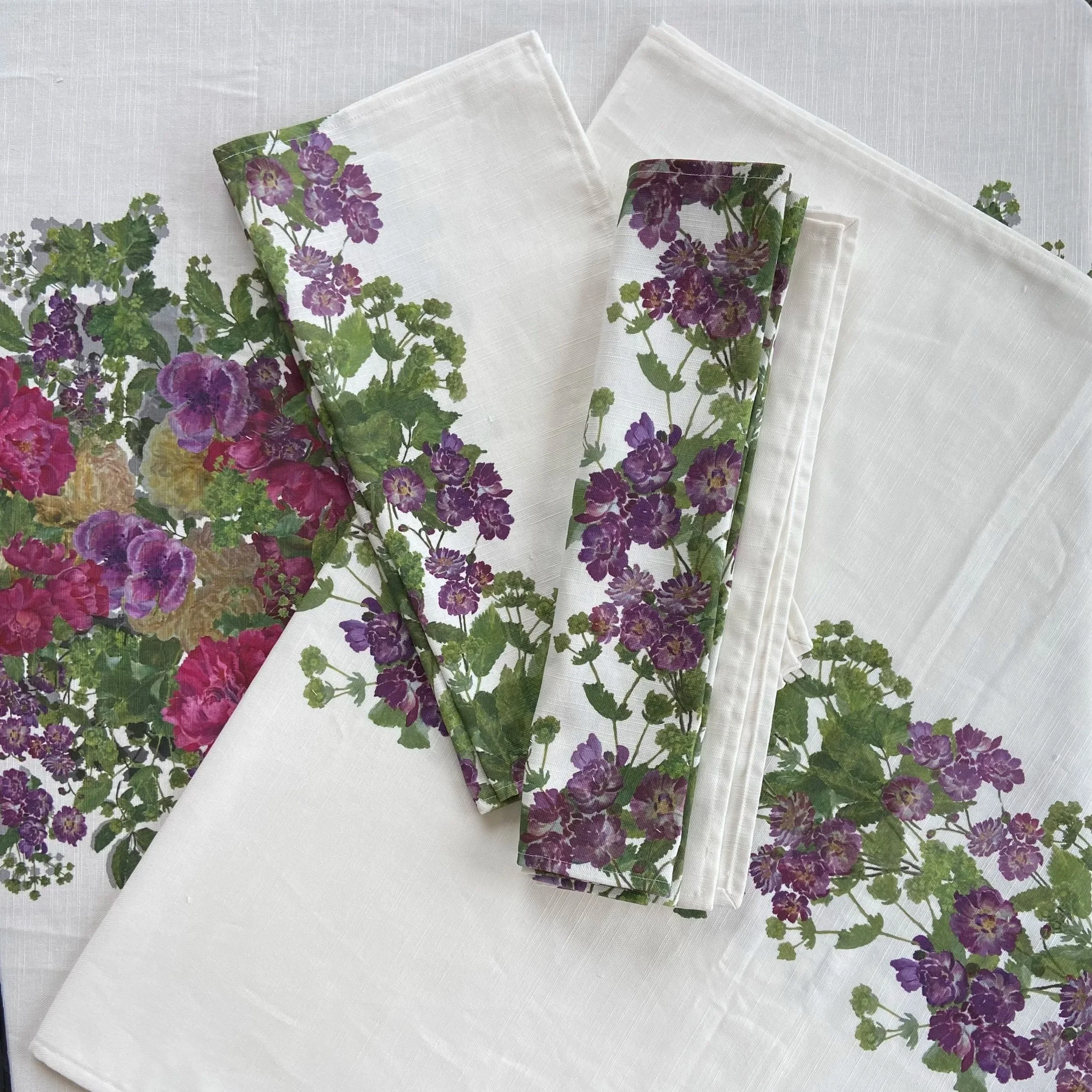 Rambling rose napkins as a set with Isabel's Roses floral summer tablecloth