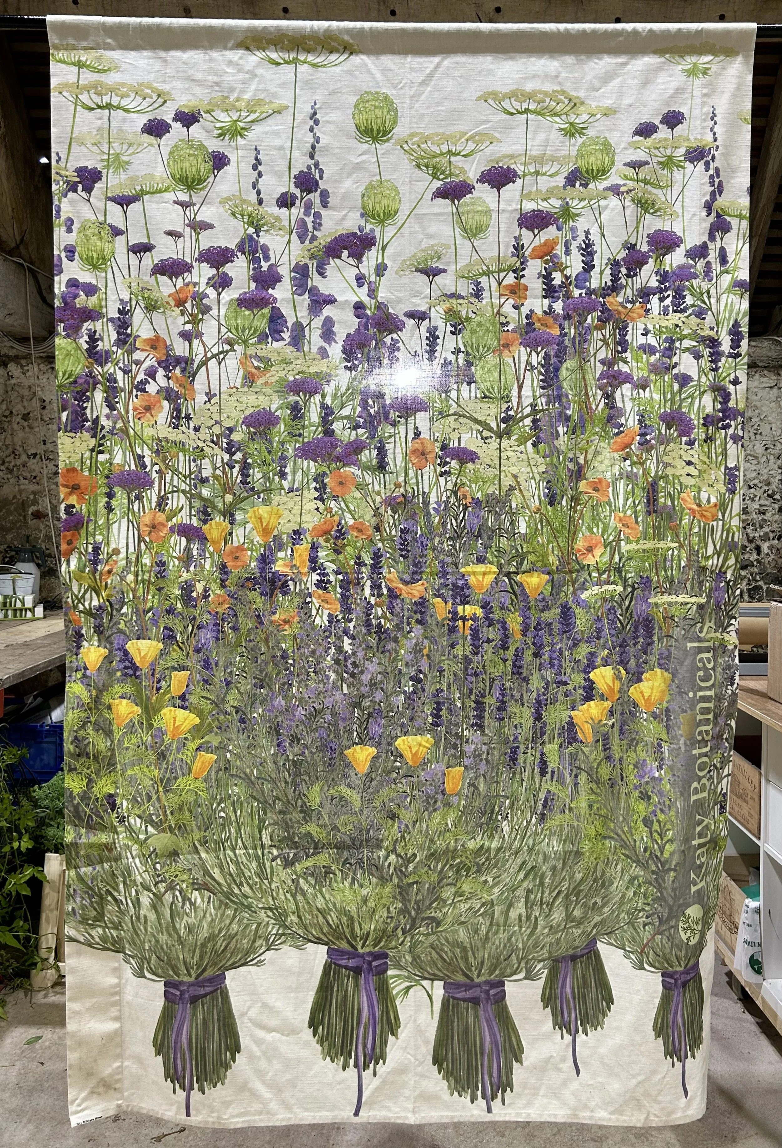 High Summer hand painted linen flag or wall hanging