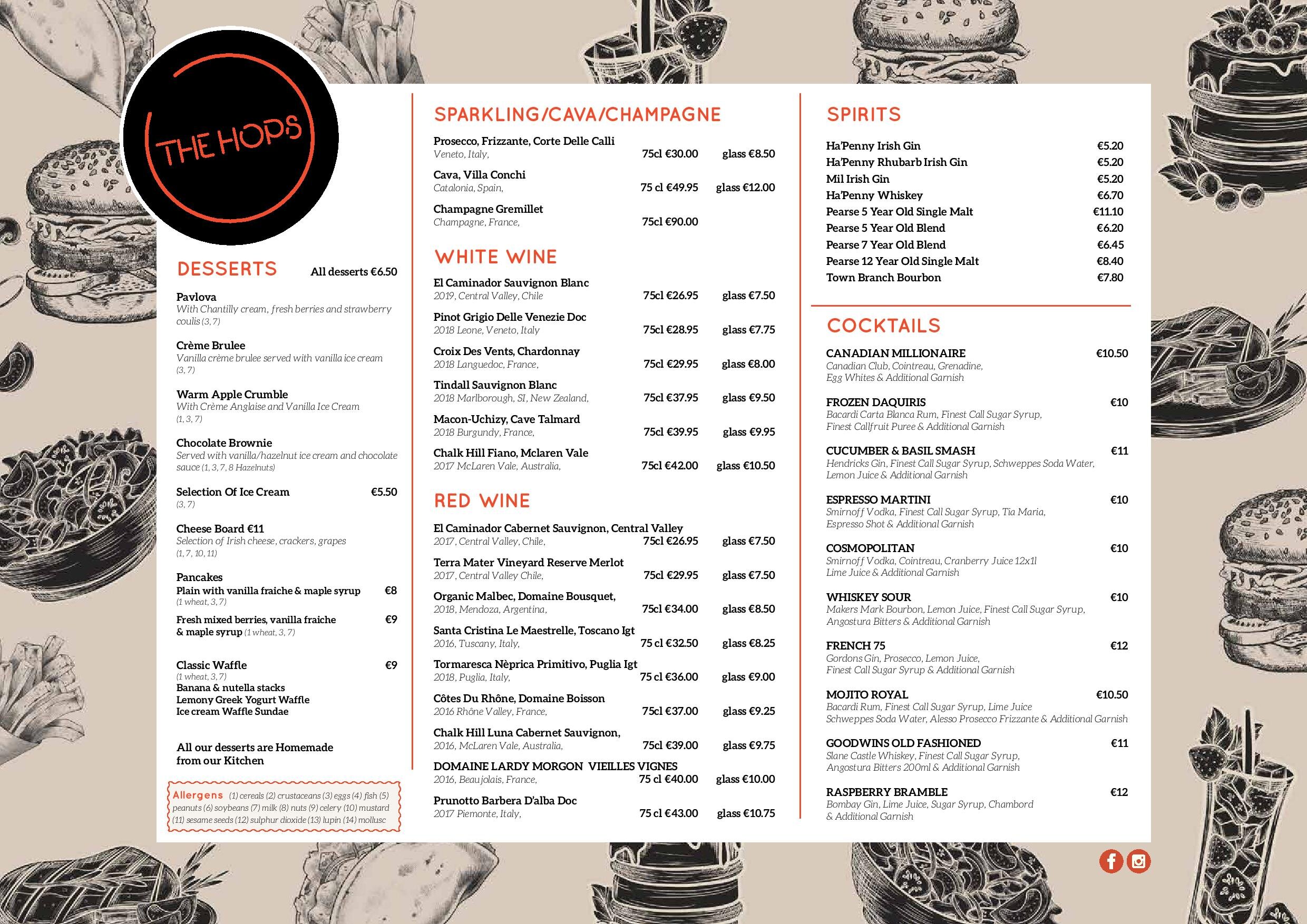 Hops Bar Menu — The Hops