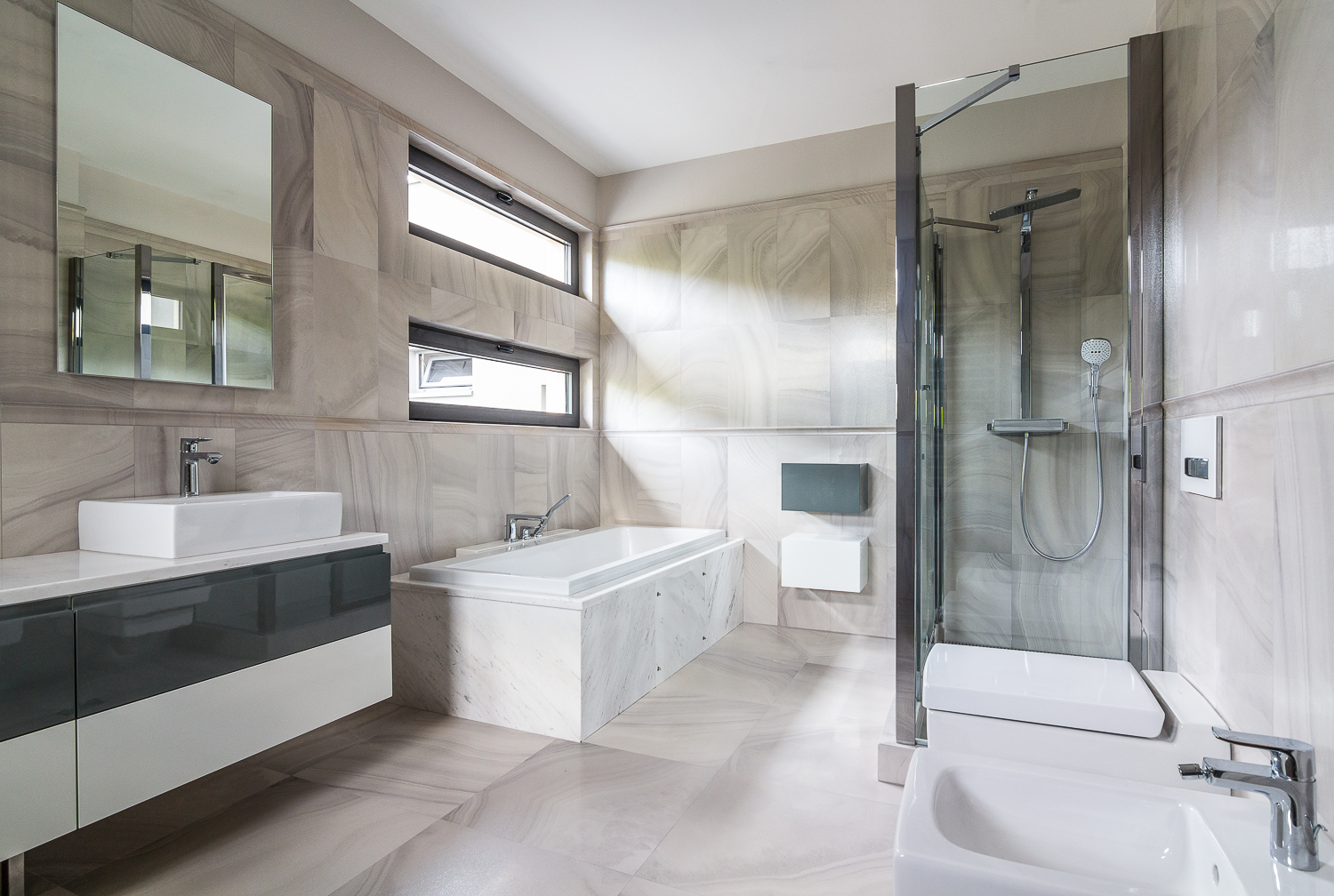 One of the spacious bathrooms in the villa.