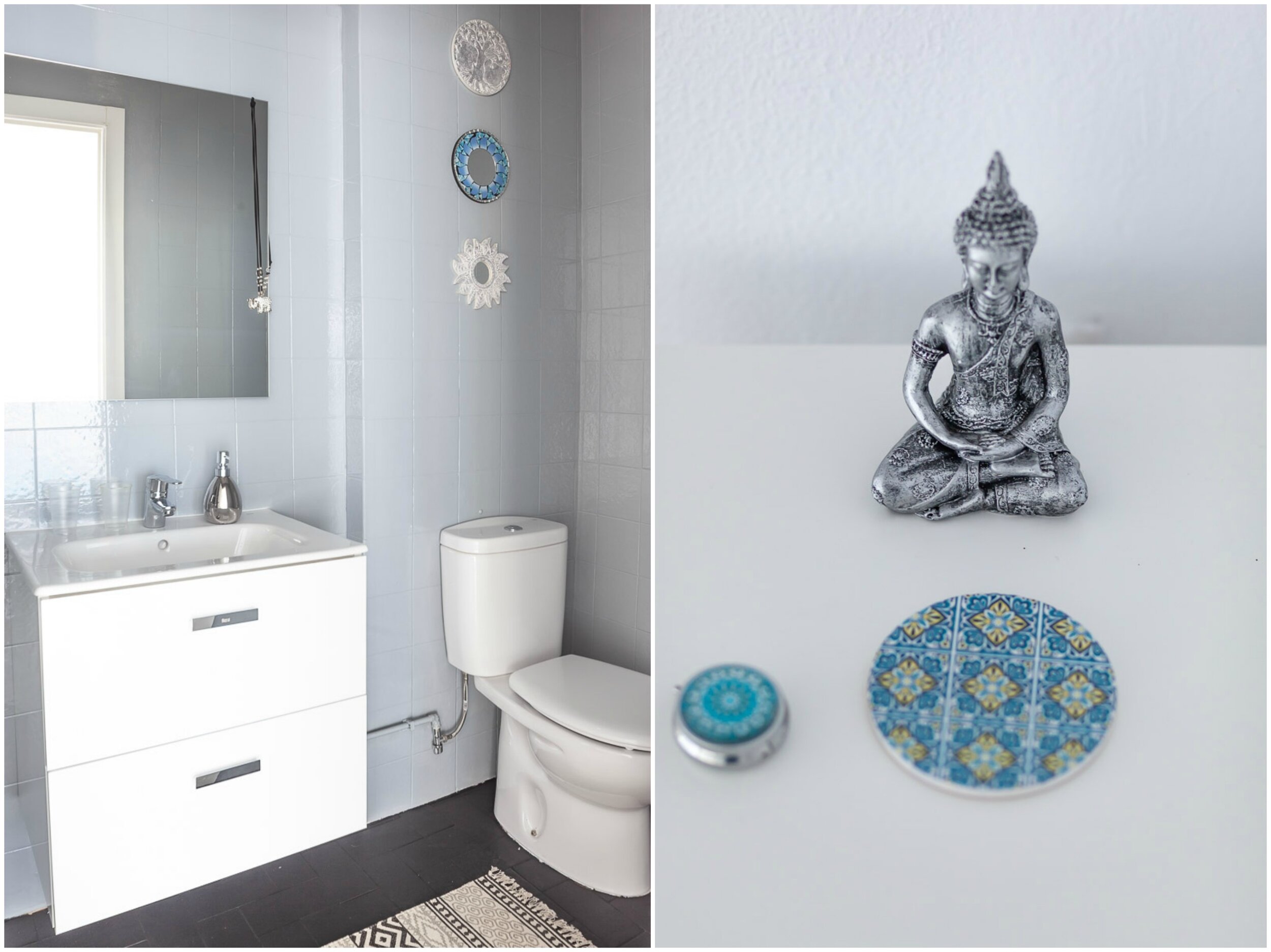 Tiles were painted in pale blue and new furniture was installed.