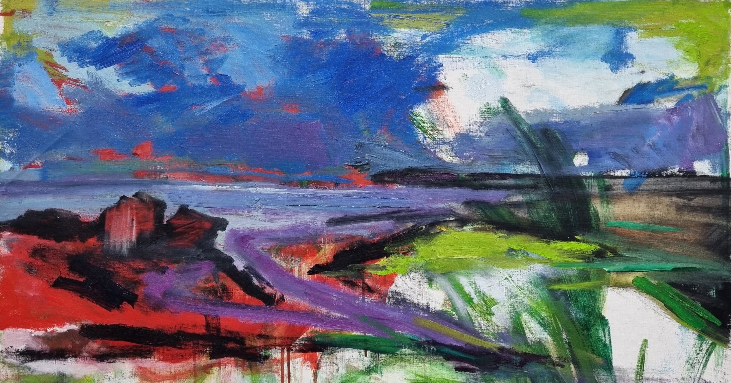 Here and there. Oil on canvas. 47 x 92