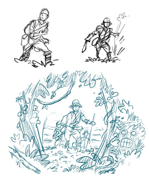 The Lost Expedition card art early sketch work